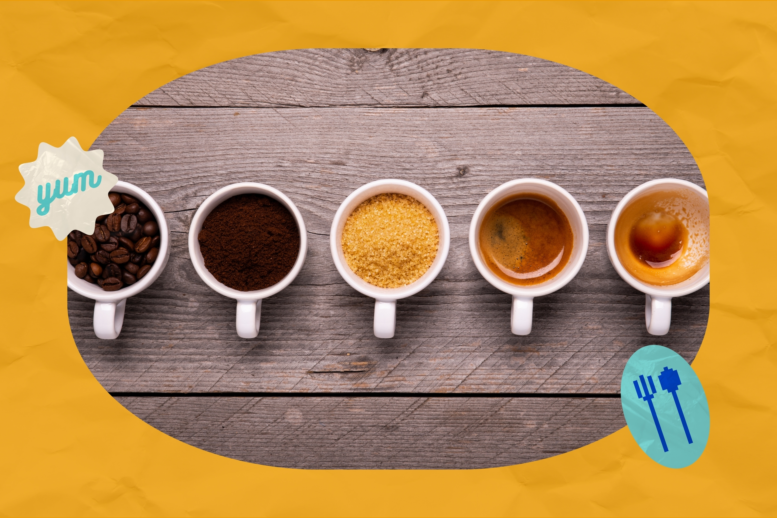 Photo of five coffee mugs.