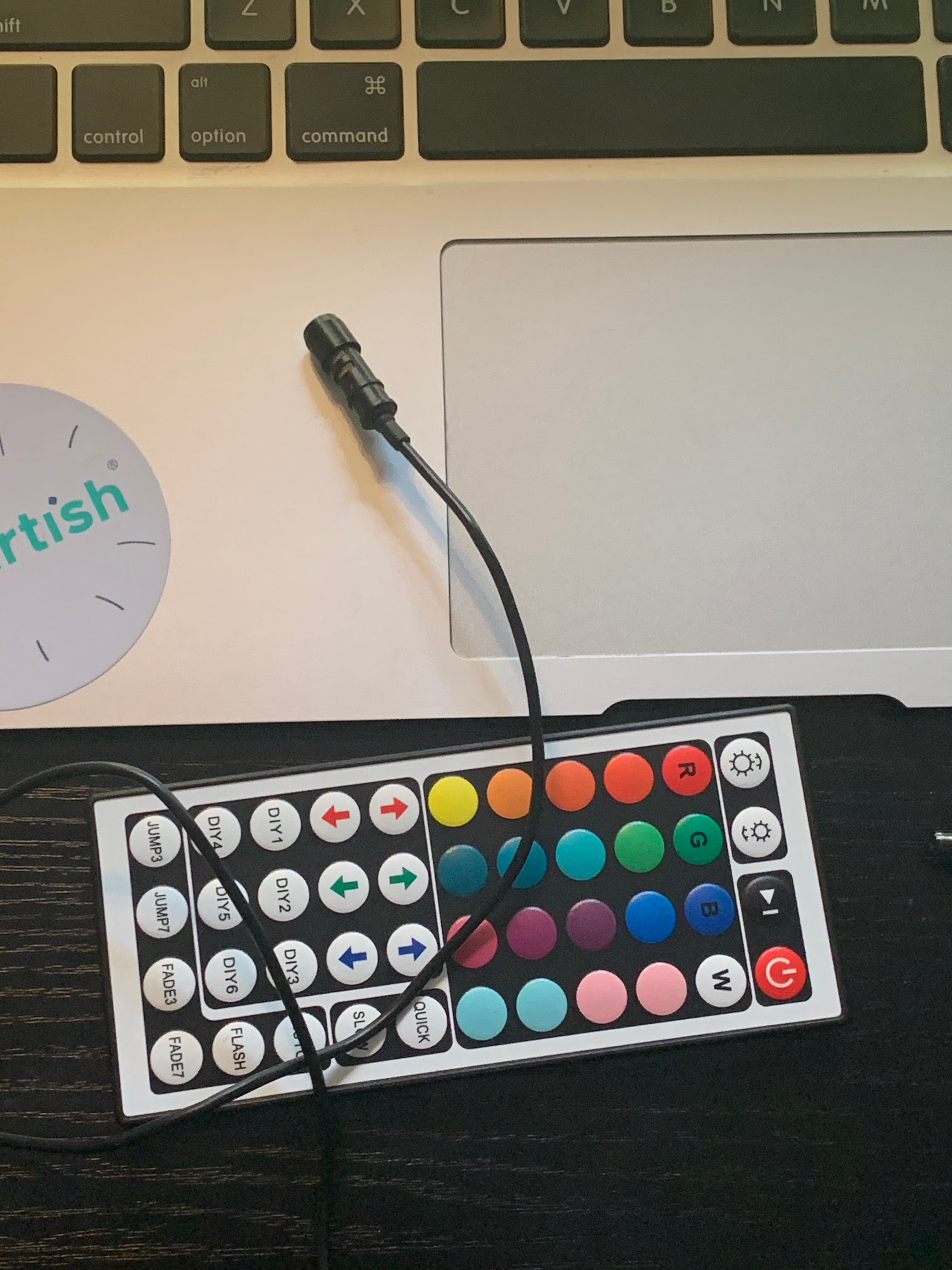 A color LED light remote and a microphone