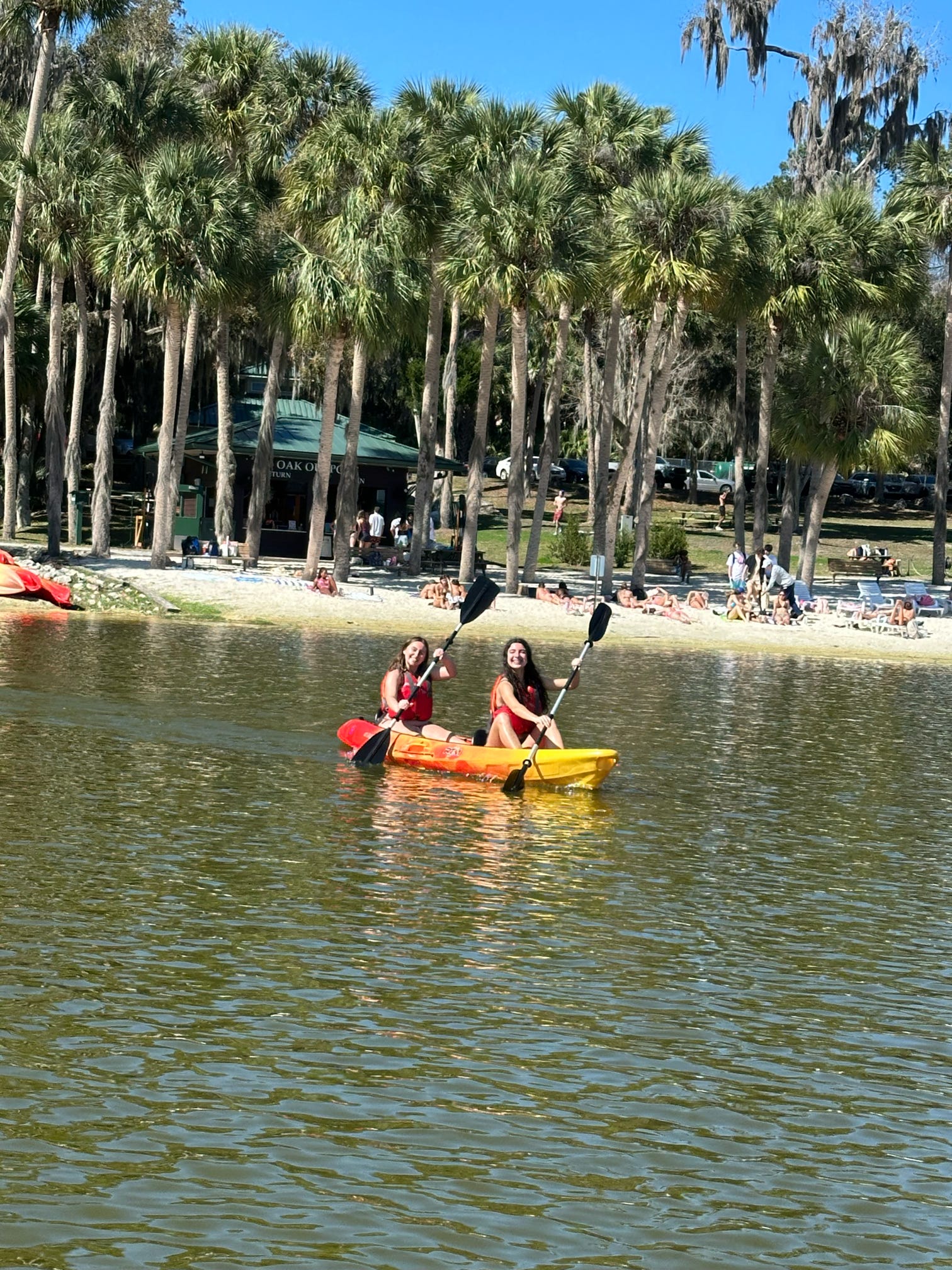 Two girls in Kayak at Lake Wauberg in Gainesville, FL