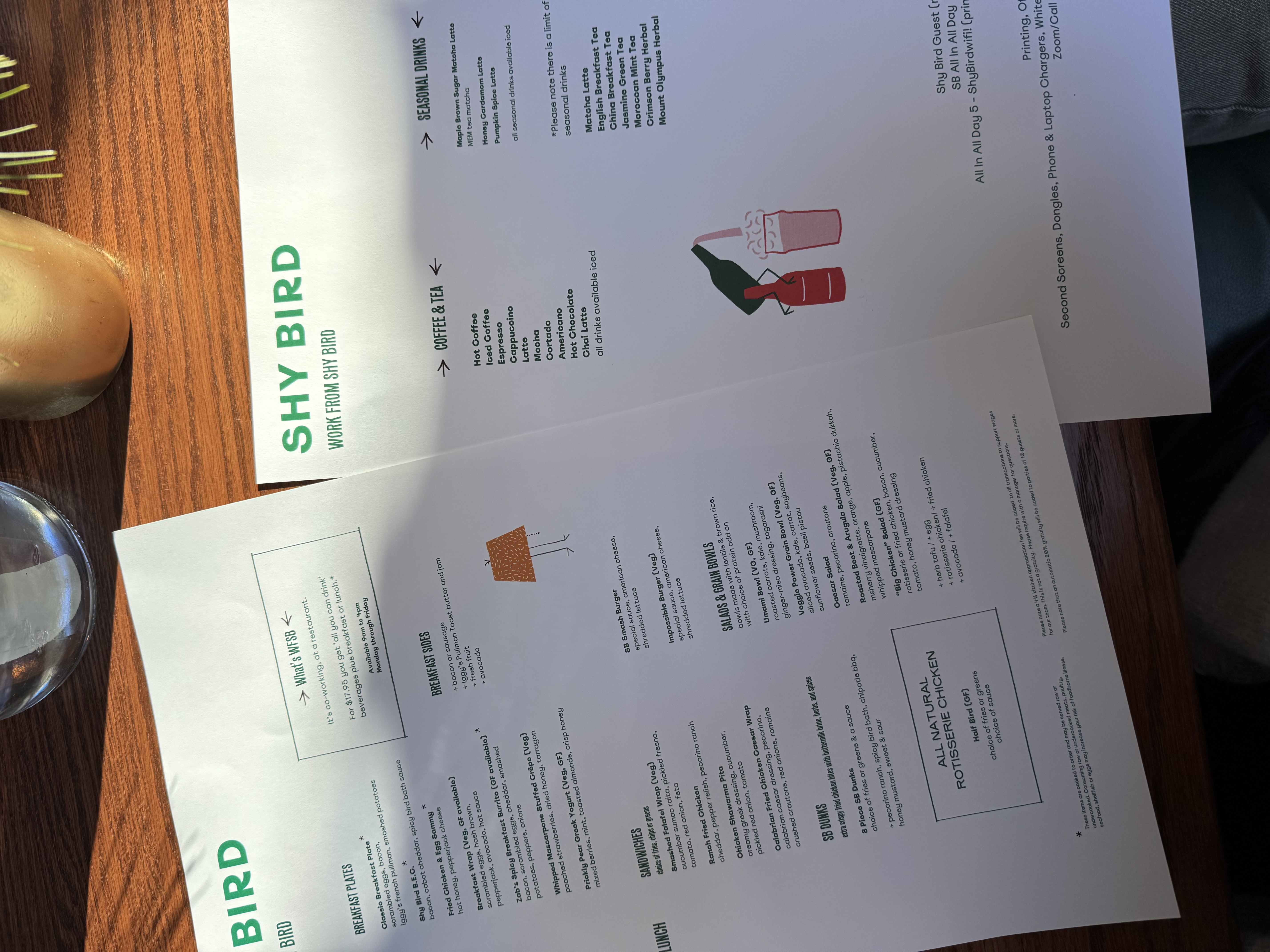 Shy Bird restaurant menu