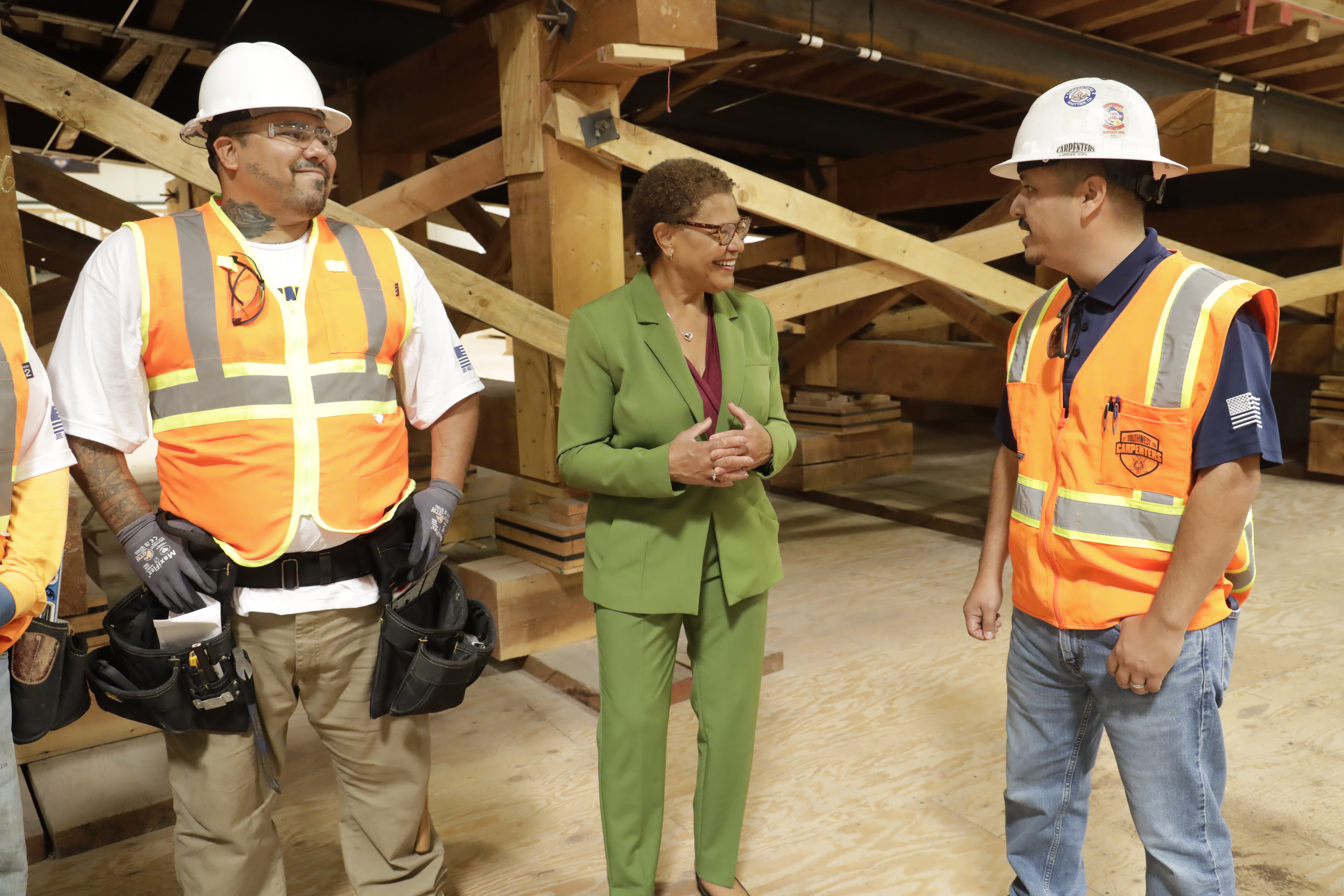 karen bass at a construction site