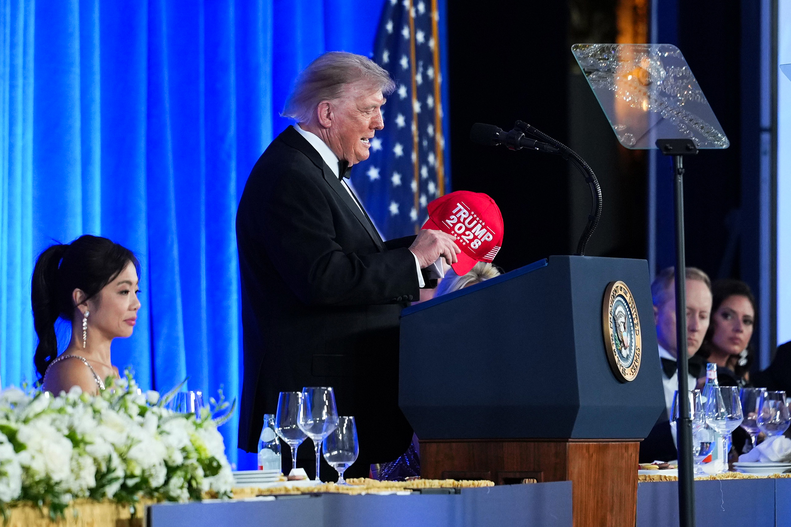 President Trump Delivers Remarks At Re-Scheduled White House Correspondents Dinner 2028 hat