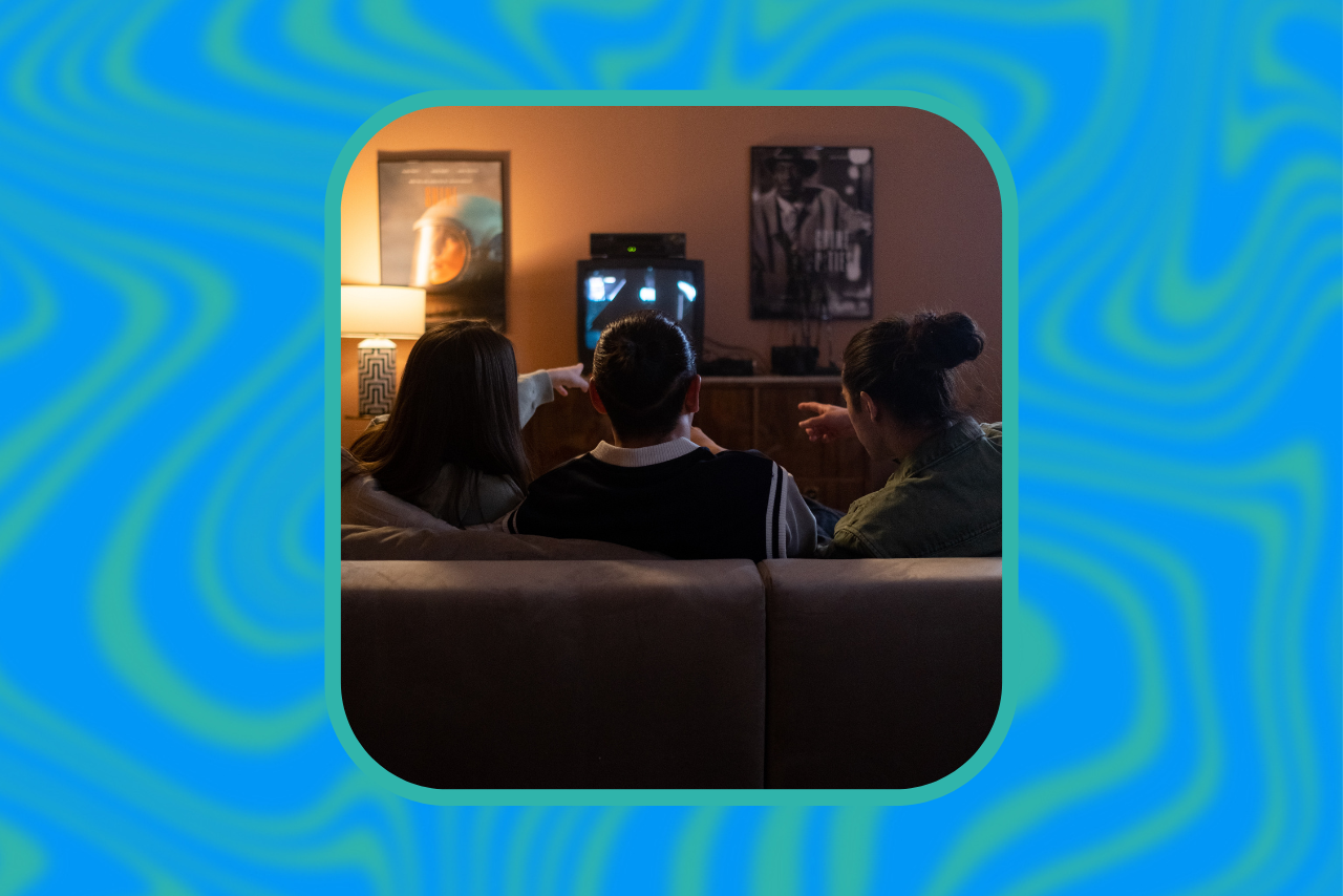 friends watching a movie.