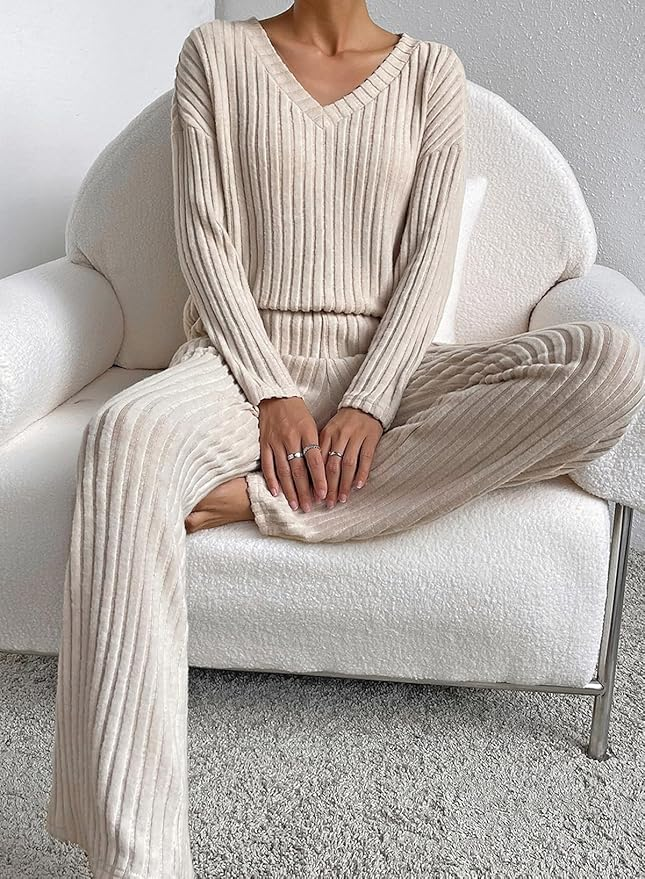 SHEWIN Ribbed Knit Sleepwear Set