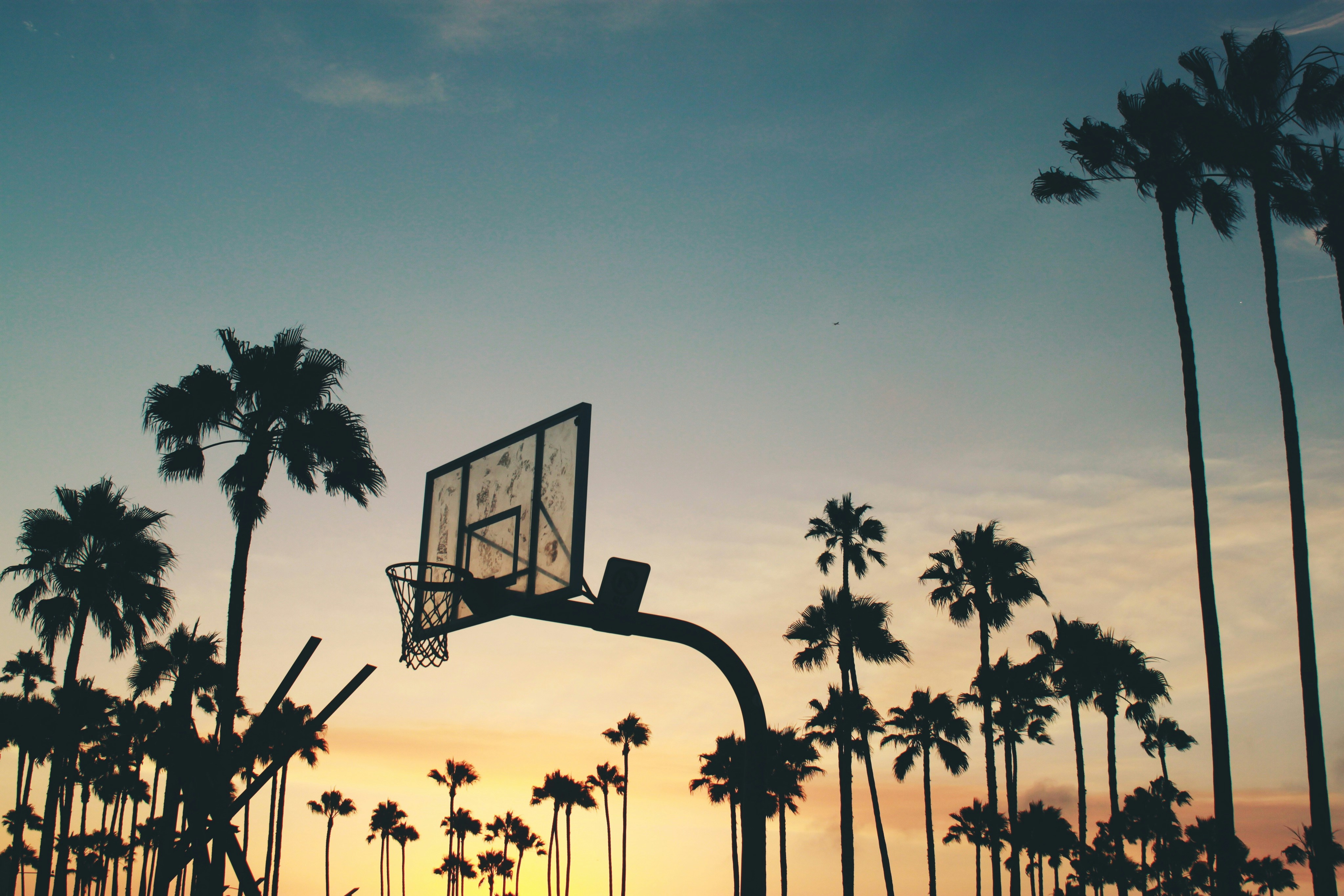 Sunset with basketball hoop