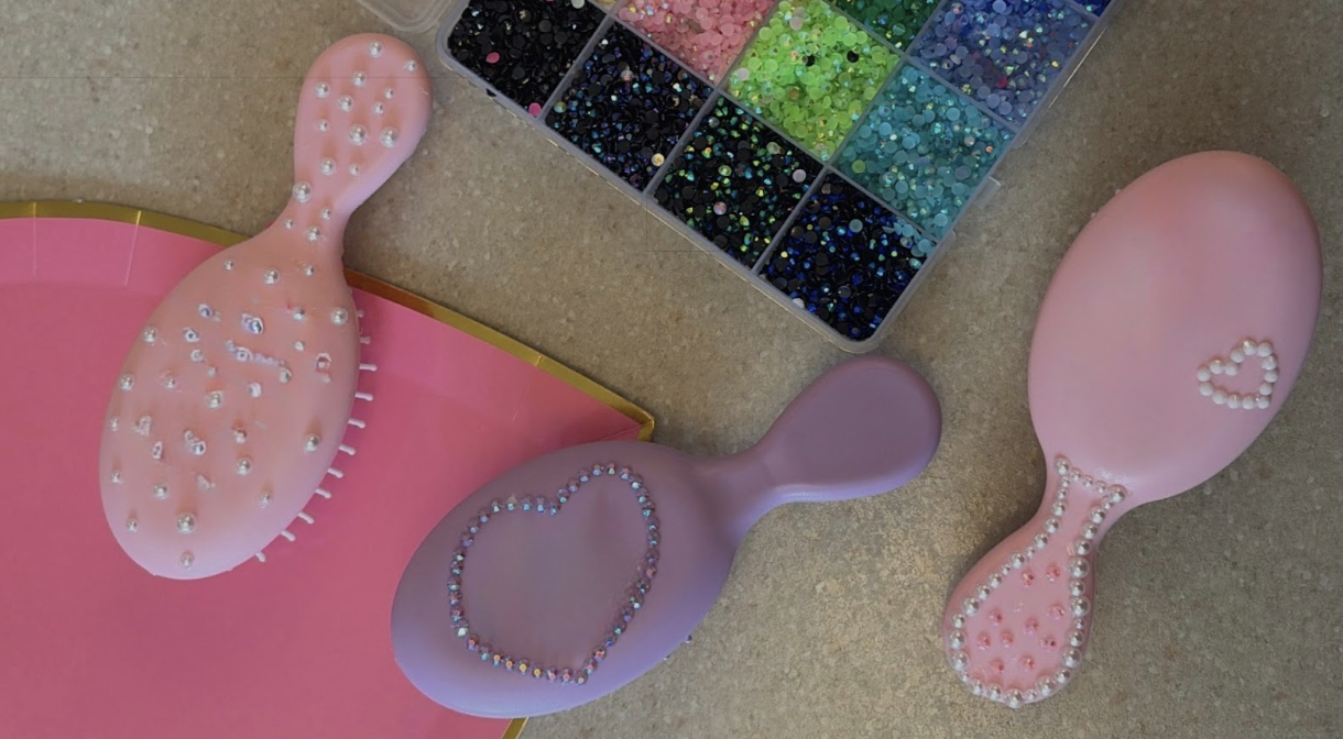 Bedazzled mini hair brushes