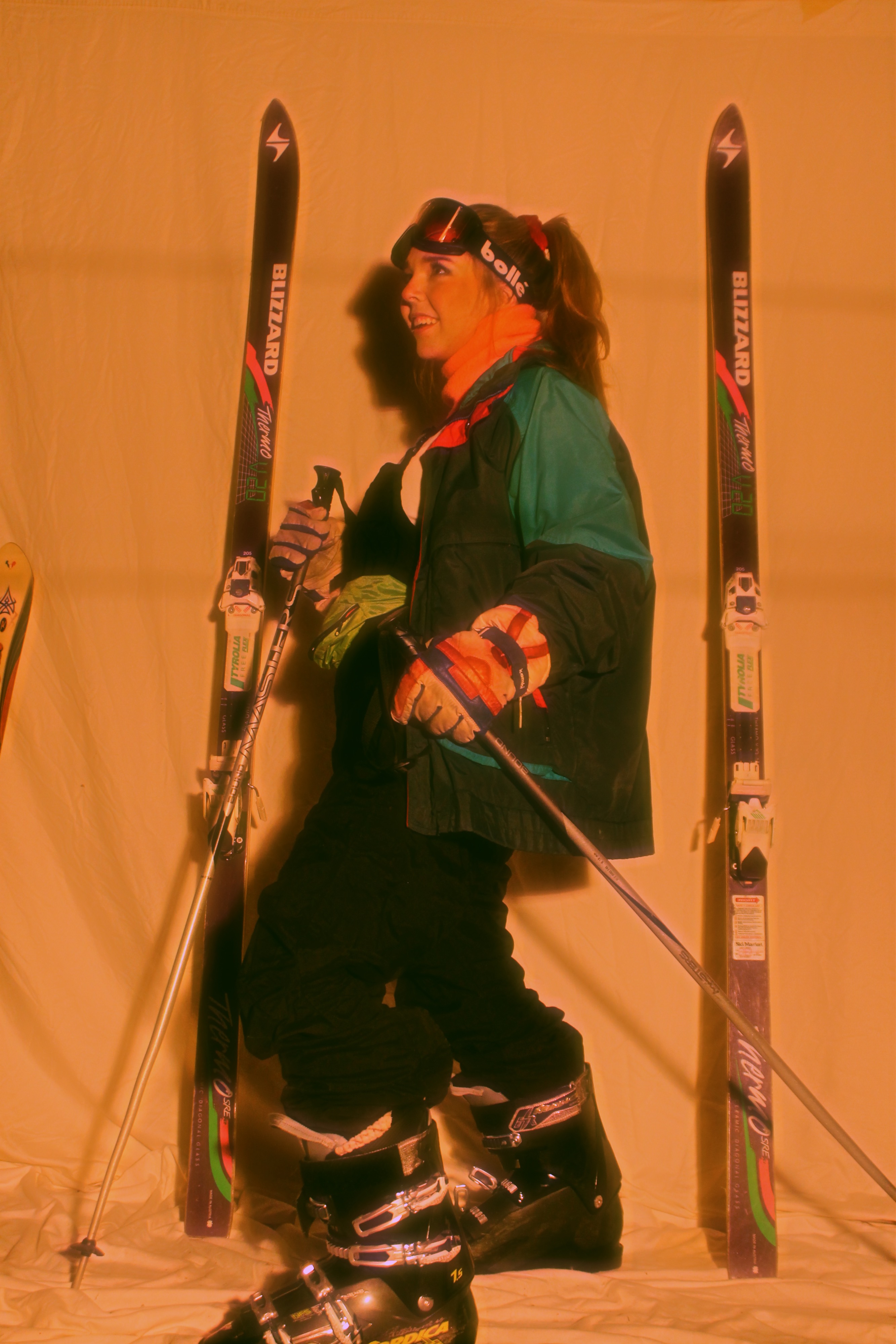 Woman from the 1980s in front of white backdrop