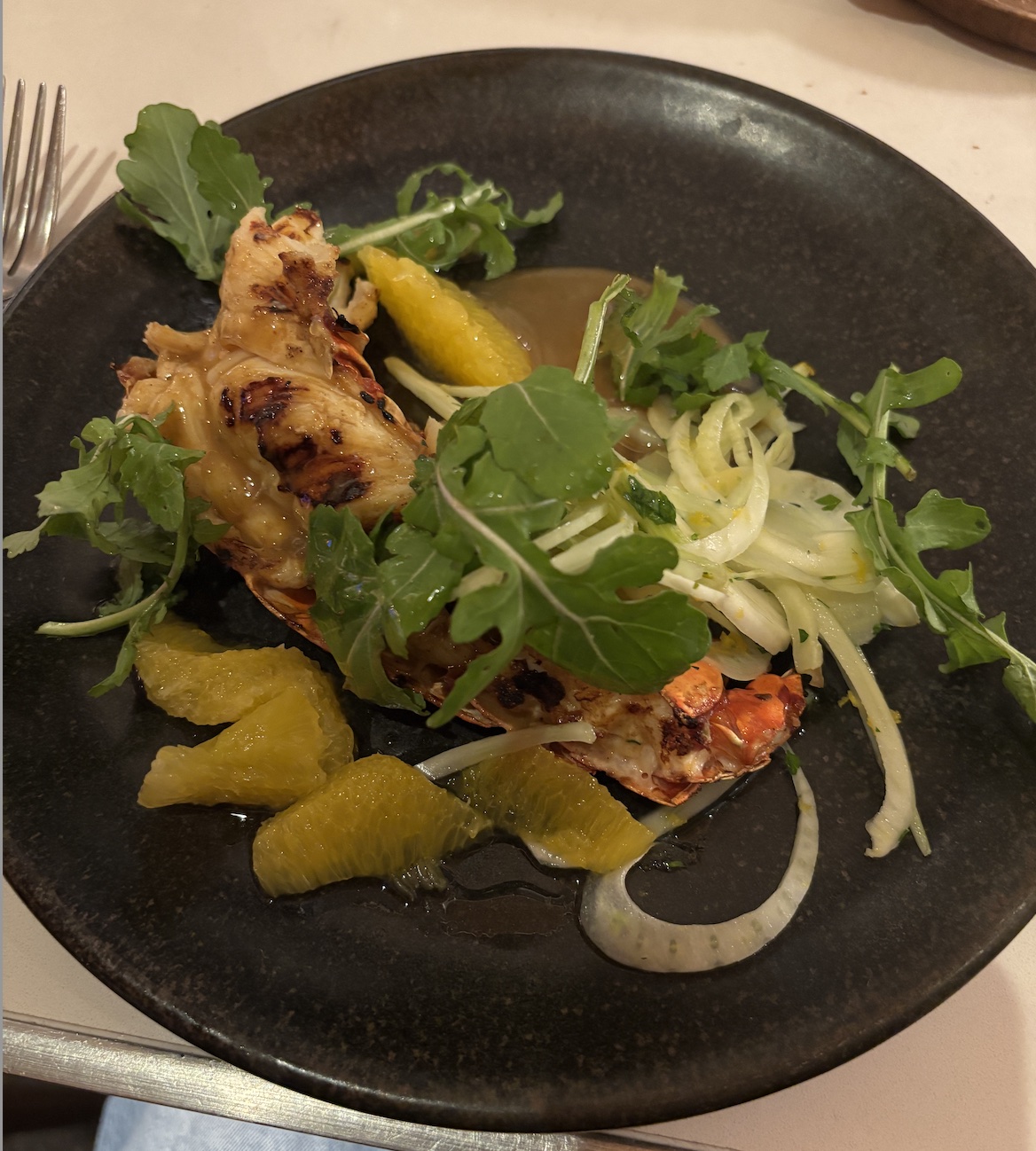 Grilled lobster with sauce Américaine and fennel salad