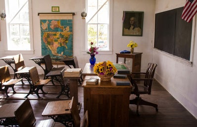 empty classroom with desks