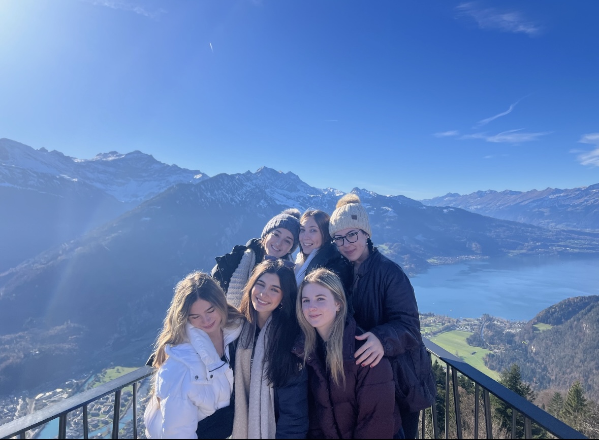 Woman with friends in Switzerland