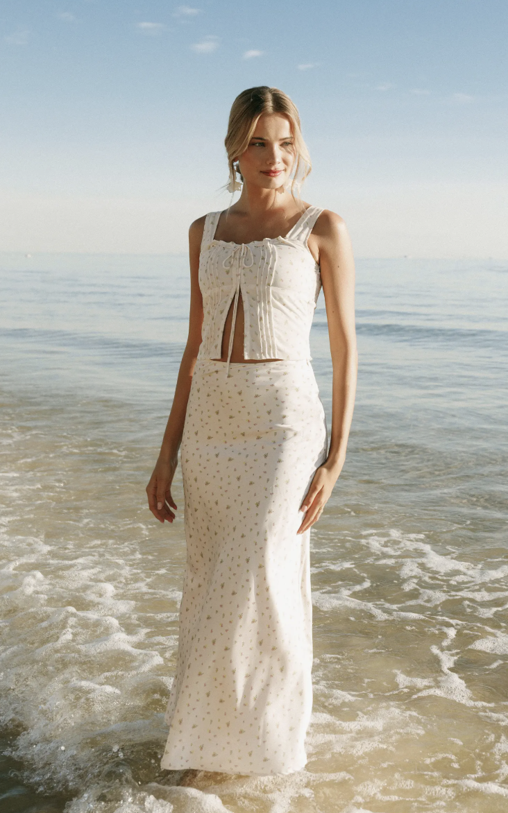 white floral maxi skirt