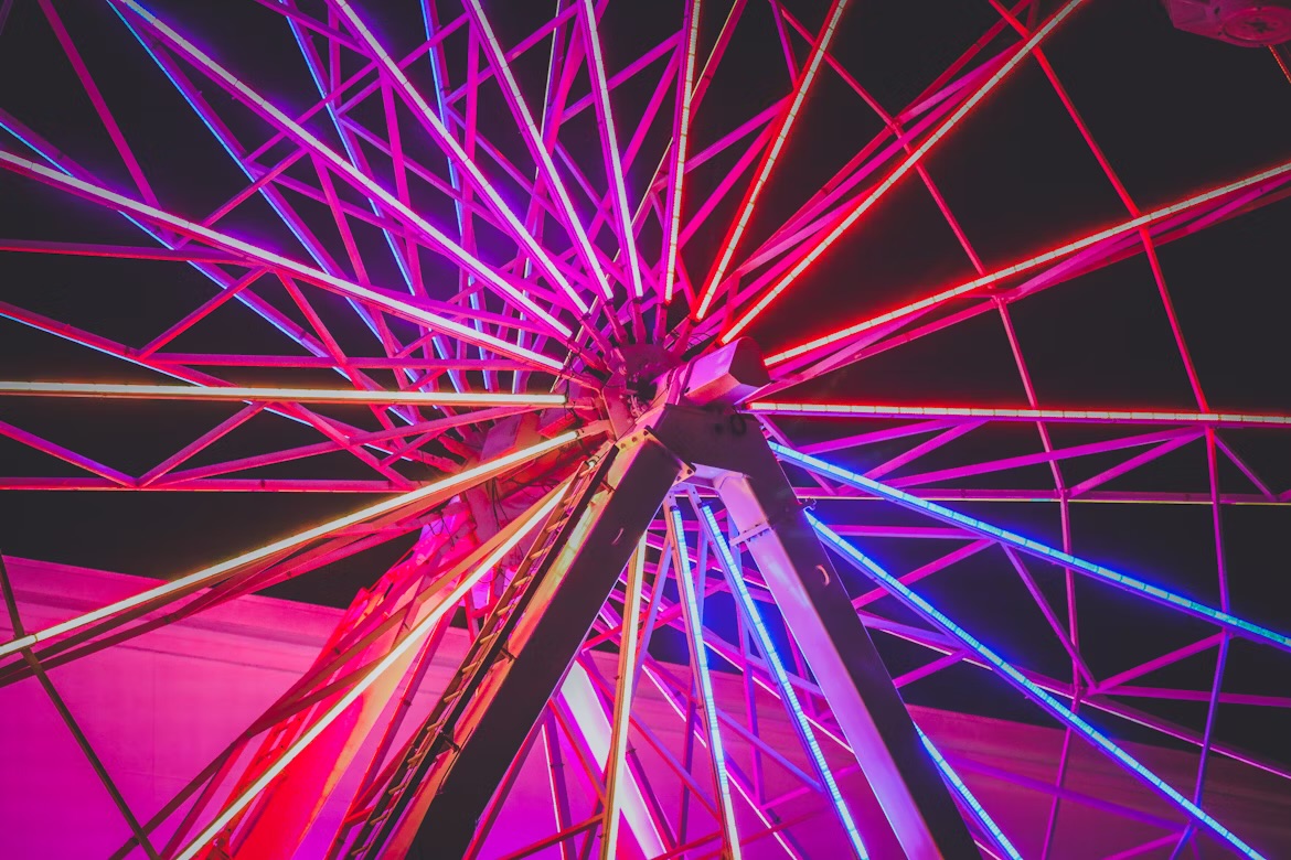 pink and blue light  ferris whee
