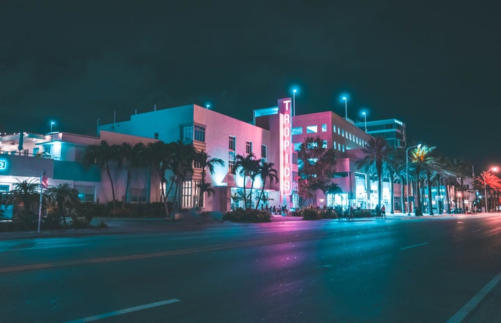 Miami Beach art deco architecture at night
