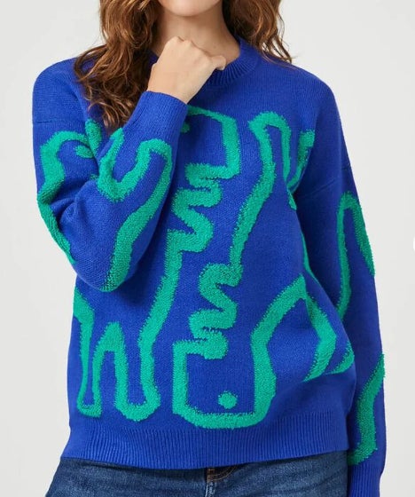 green and blue swirl sweater