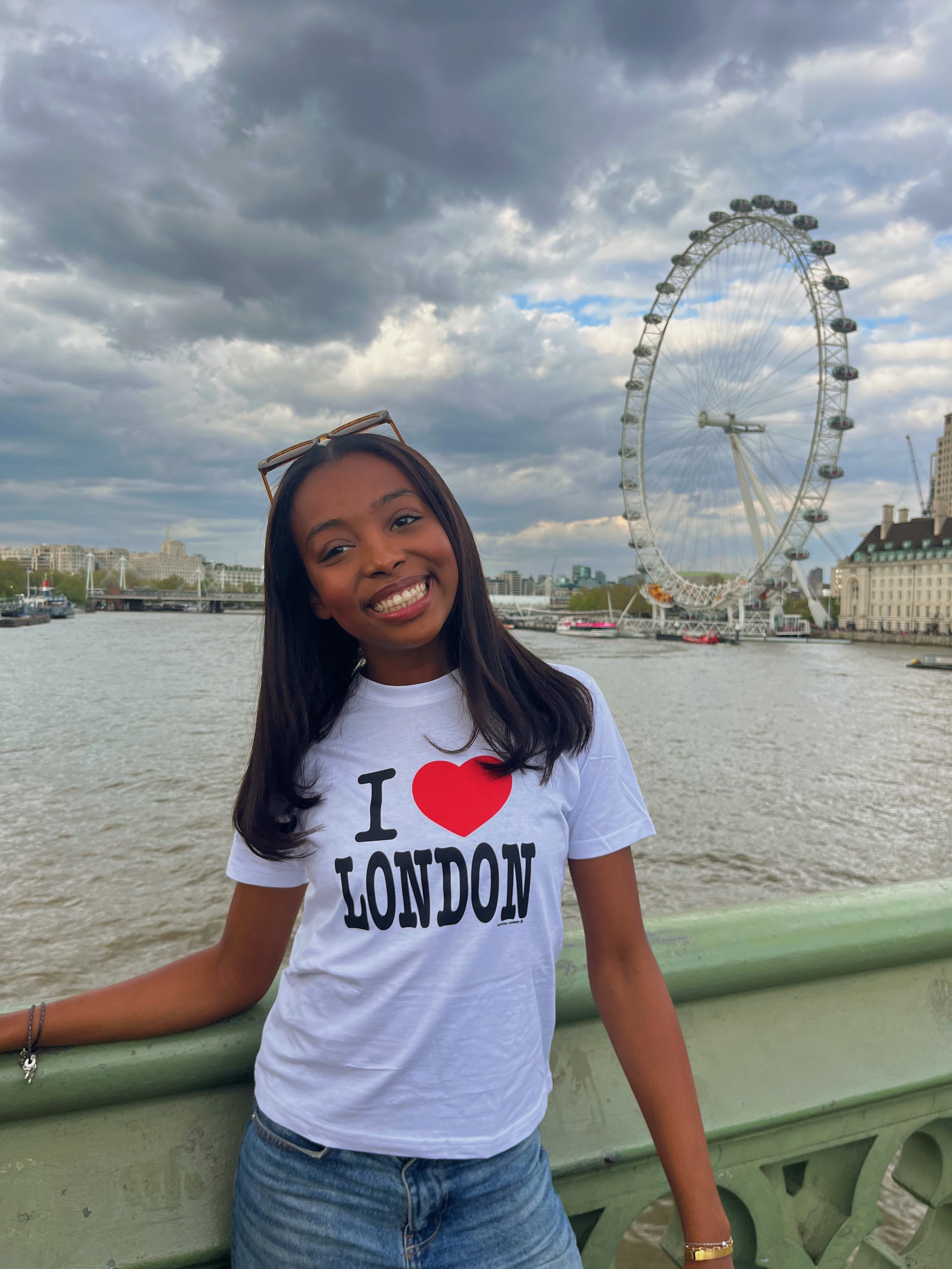 Me standing in front of the London Eye, wearing an \
