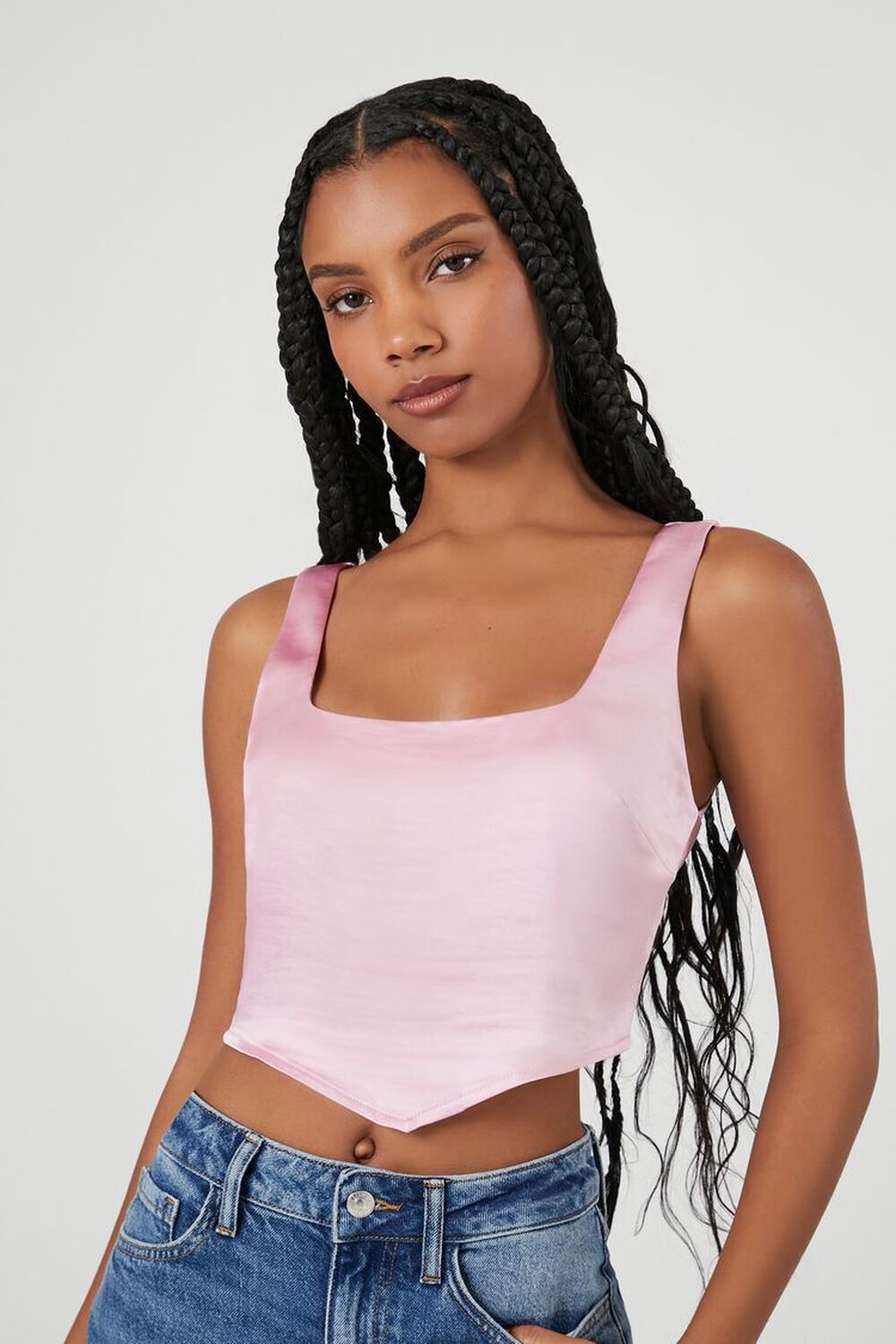Satin V-Hem Crop Top