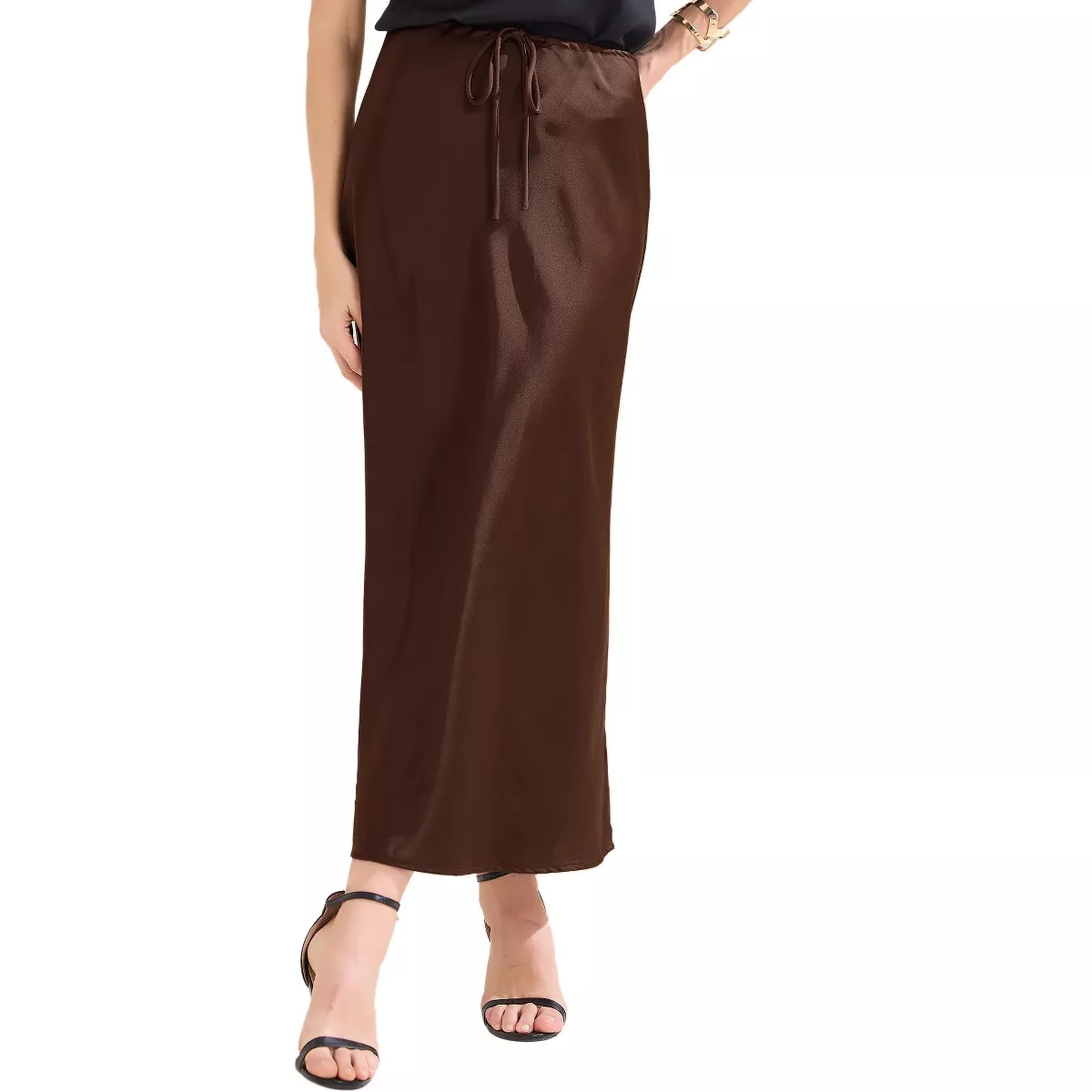brown satin maxi skirt