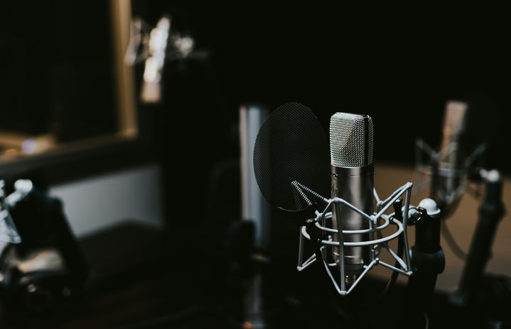 Podcast microphone in a recording studio