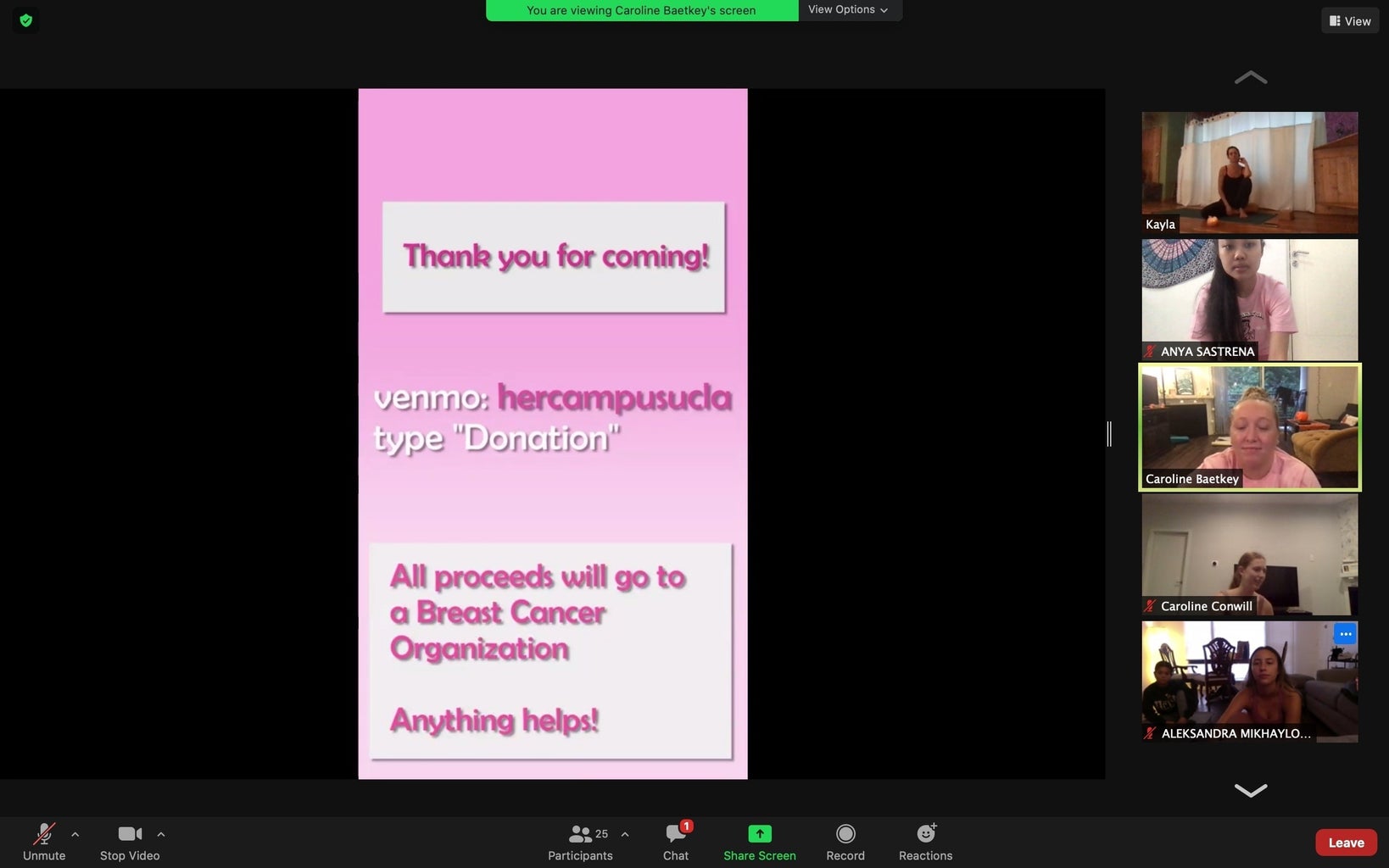 Donation page during zoom call