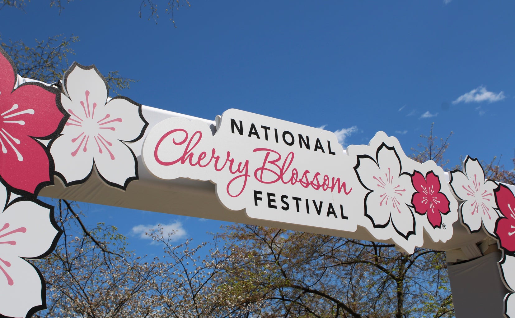 A sign for the National Cherry Blossom Festival in Washington D.C.