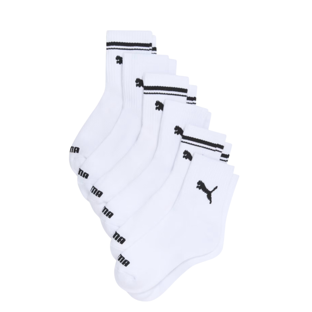 white ankle socks with black PUMA logo anf stripe around ankle