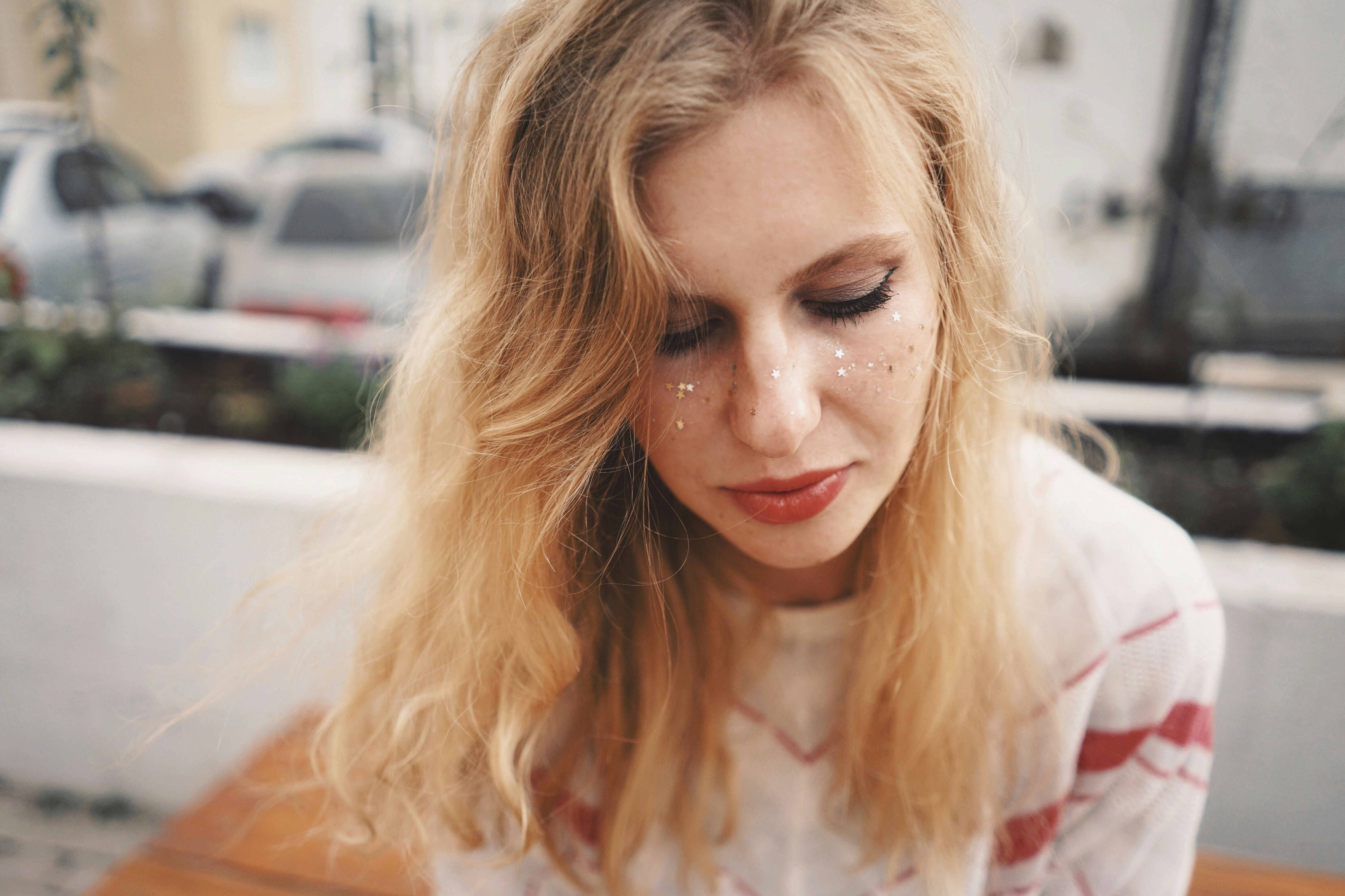 woman with glitter makeup