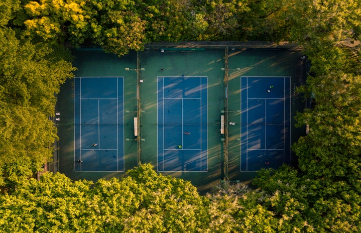 Aerial view of three tennis courts