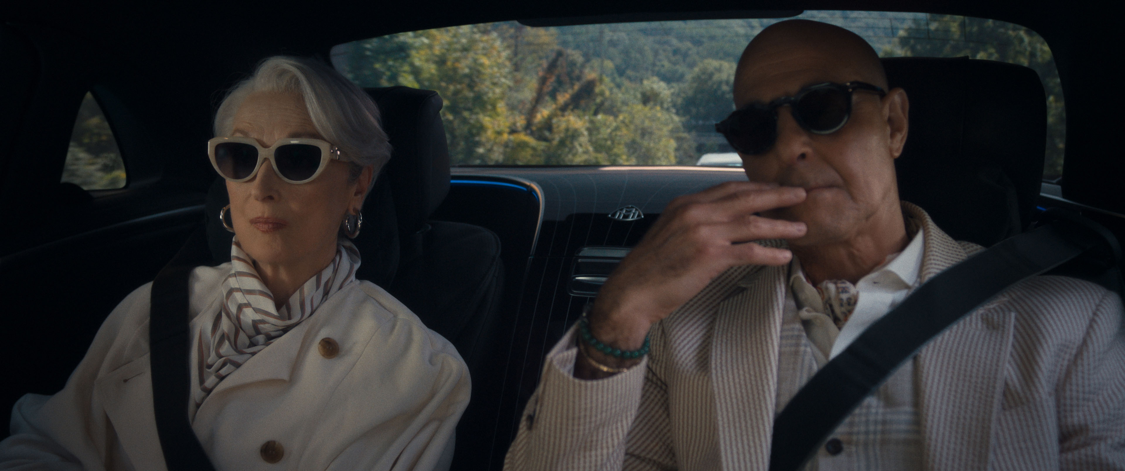 meryl streep and stanley tucci driving in devil wears prada 2