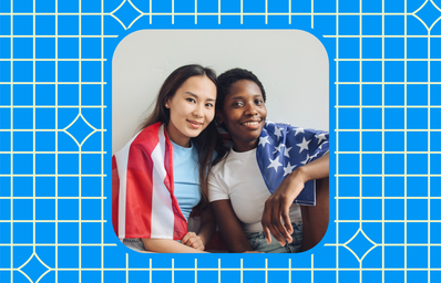 two girls with an american flag