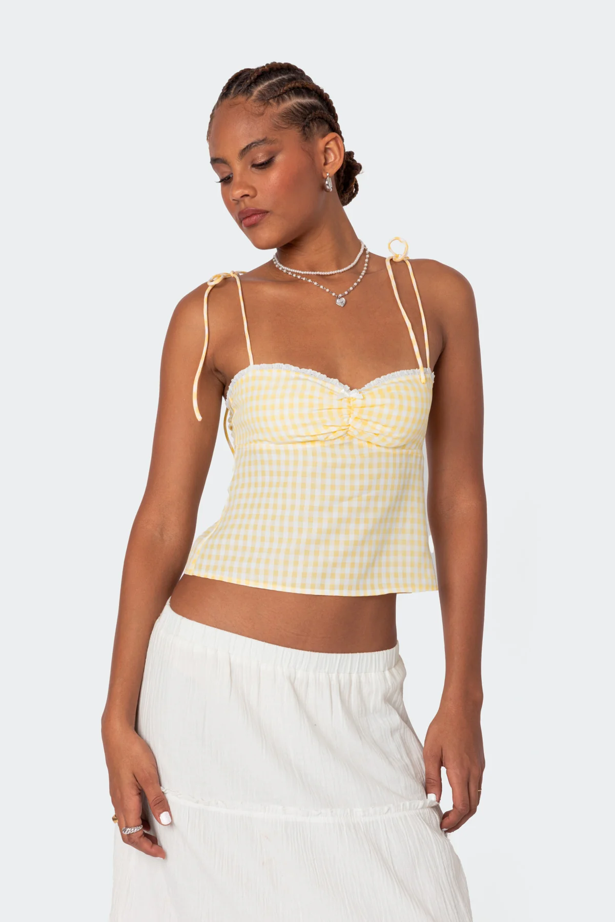 Edikted Butter Yellow Gingham Top
