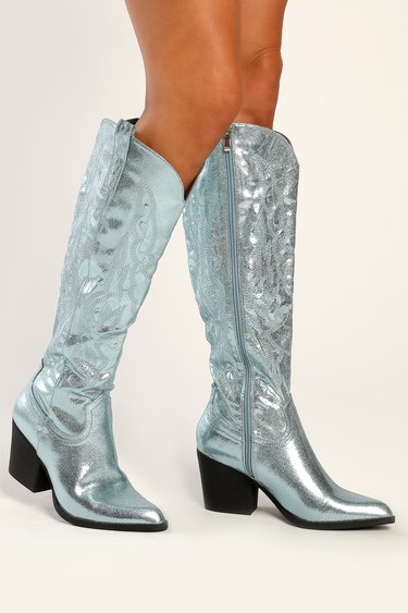 metallic blue boots