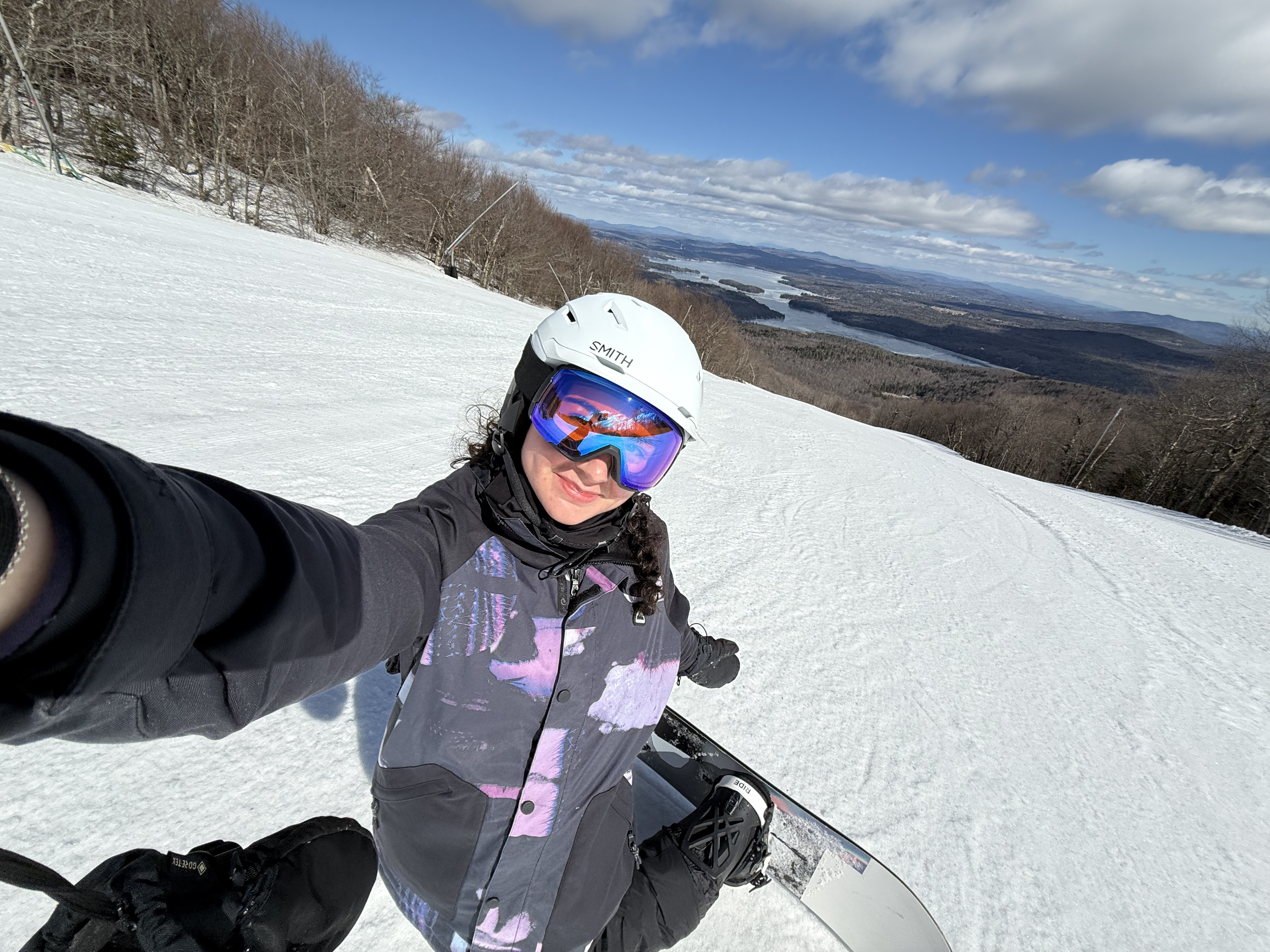 Friends snowboarding