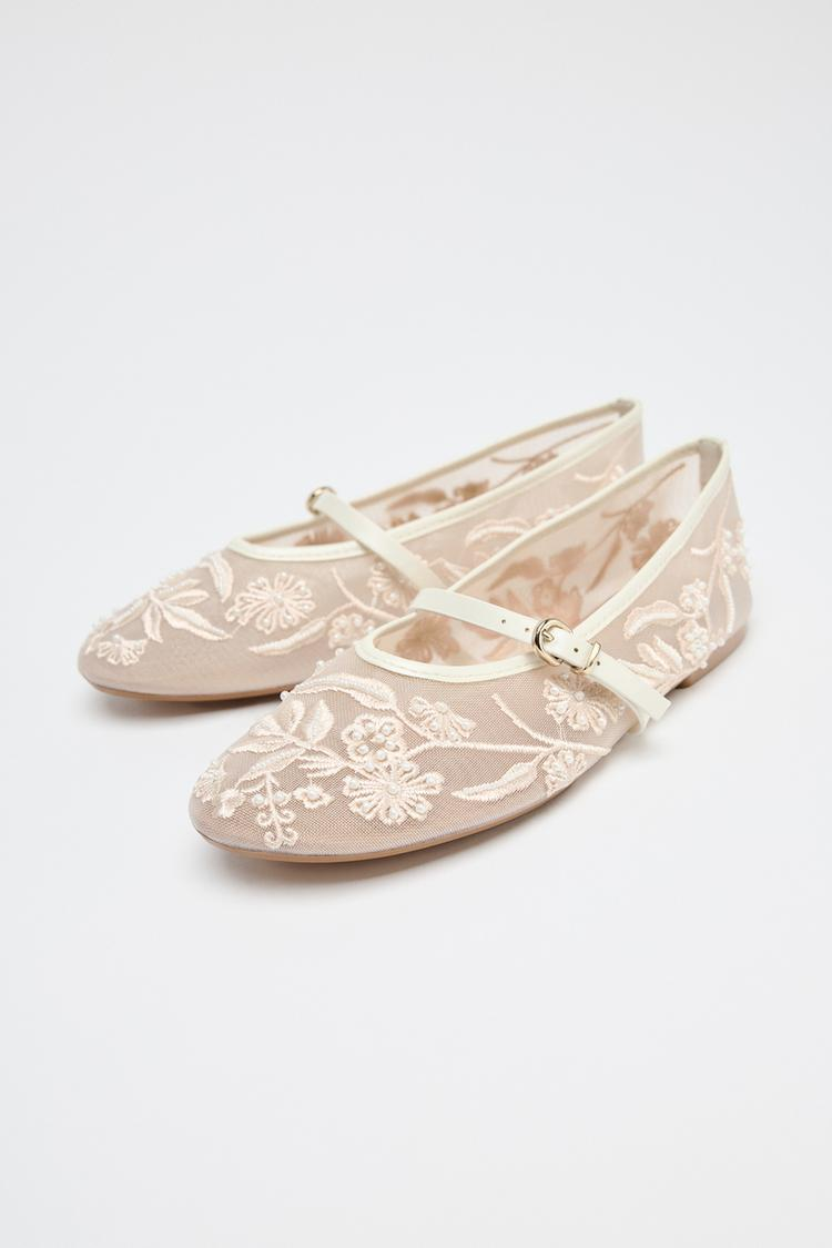 Zara embroidered mesh ballet flats