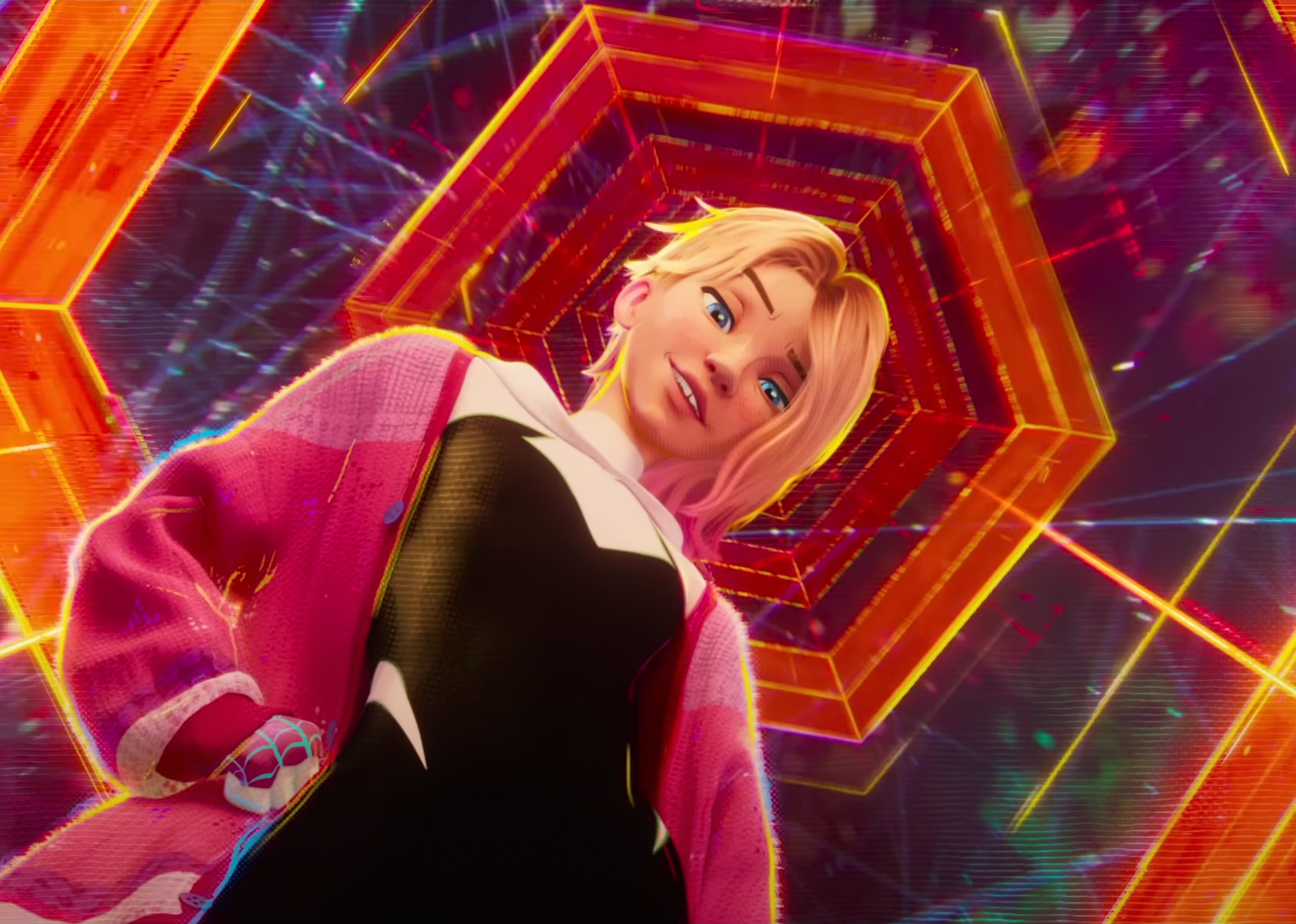 Gwen Stacy in front of a portal. Screenshot from Sony Pictures Entertainment Official Trailer of \