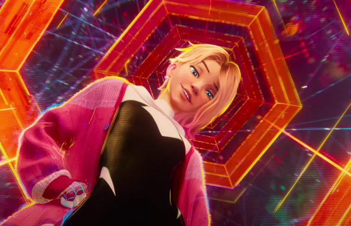 Gwen Stacy in front of a portal. Screenshot from Sony Pictures Entertainment Official Trailer of \"Spider-Man: Across the Spider-Verse\"