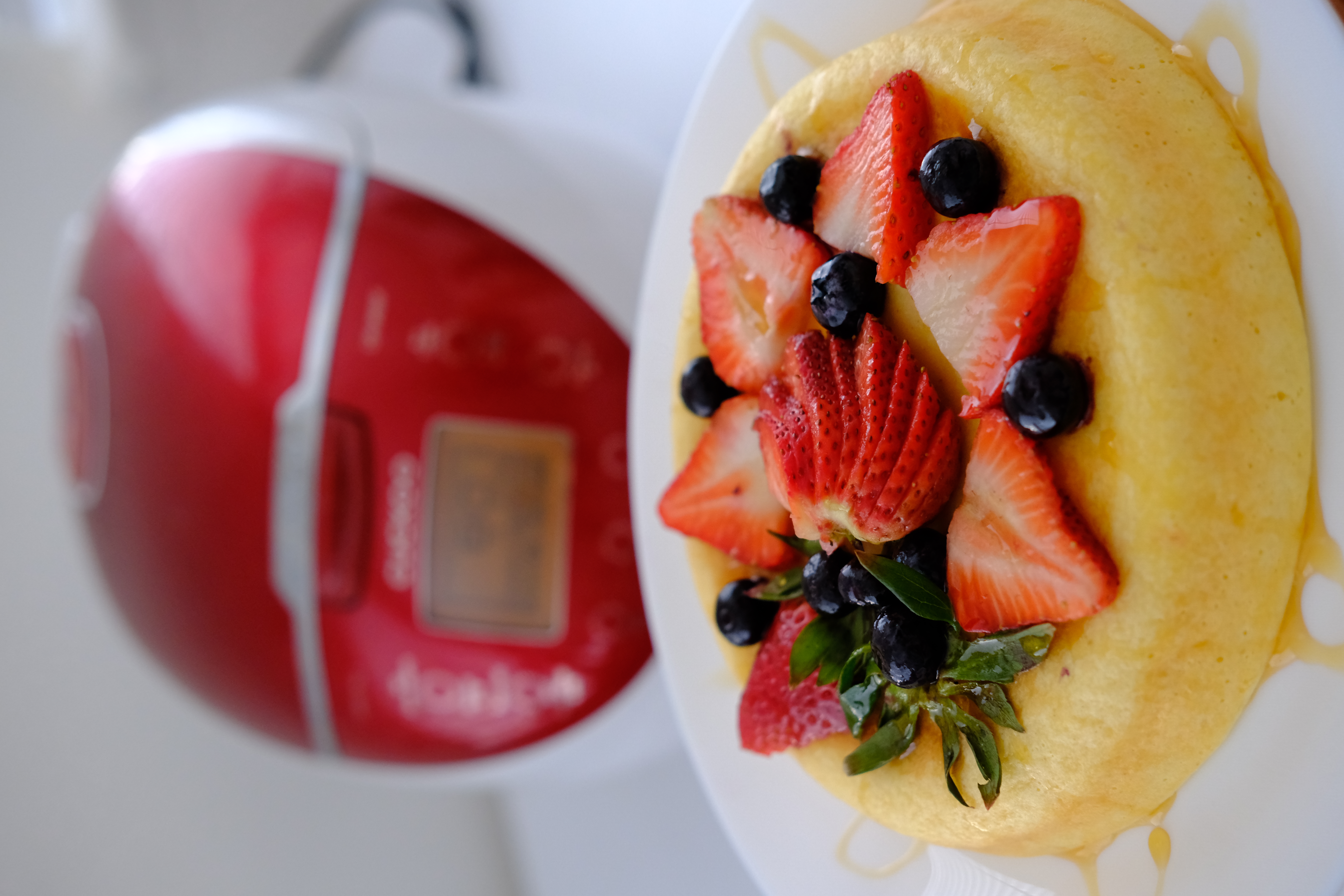 Japanese Cheesecake with Rice Cooker In Background