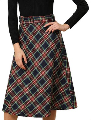 black green red tartan plaid midi skirt blokette core outfit essentials