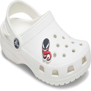 Spider-Man Venom Jibbitz on a white croc