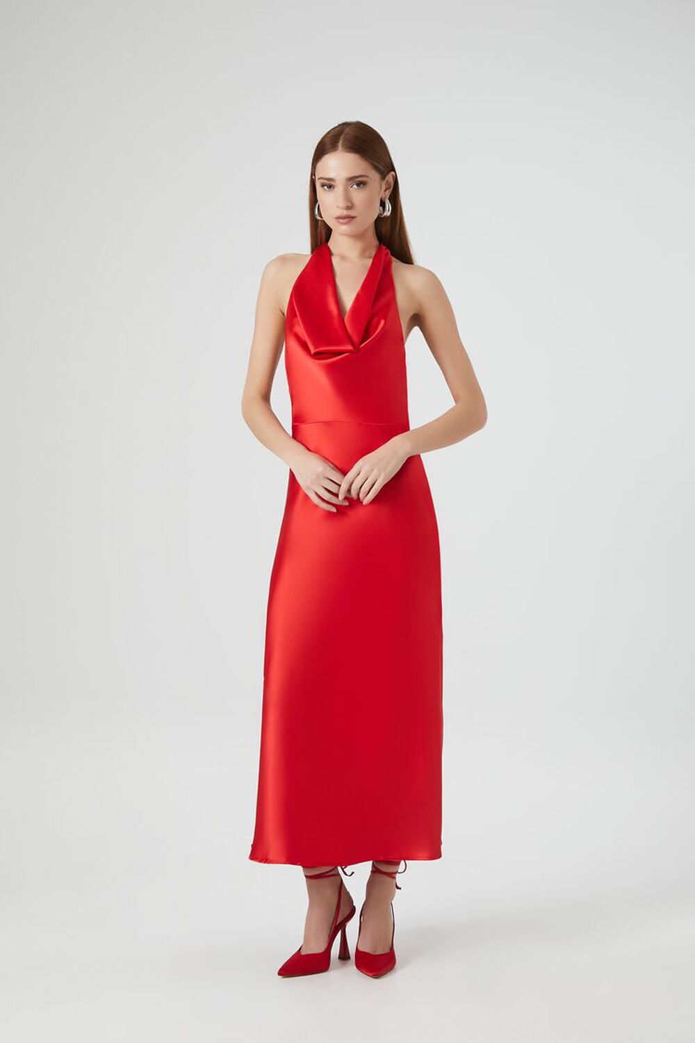 Satin Cowl Halter Gown
