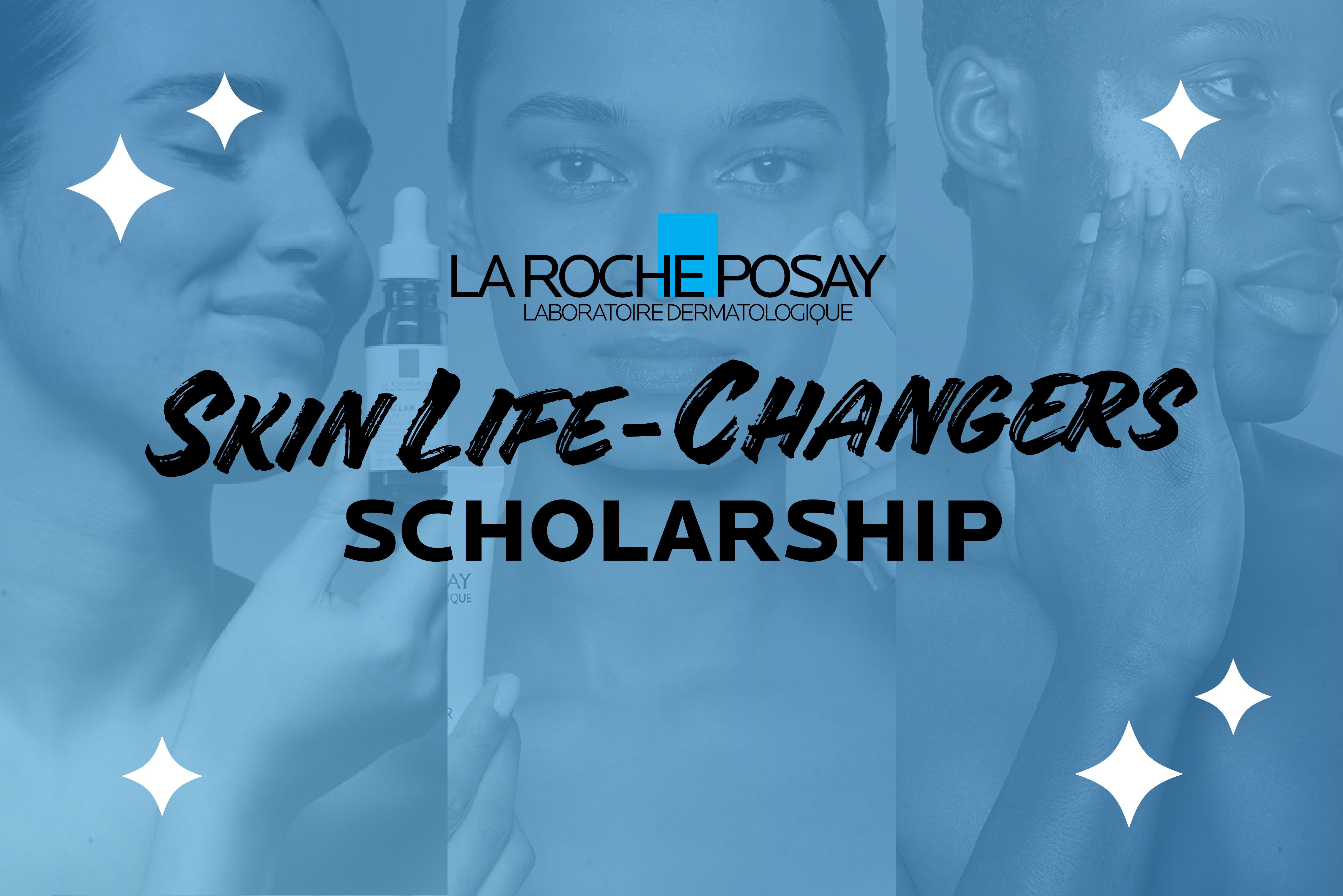 A graphic depicting a scholarship initiative dedicated to individuals working to improve skin health