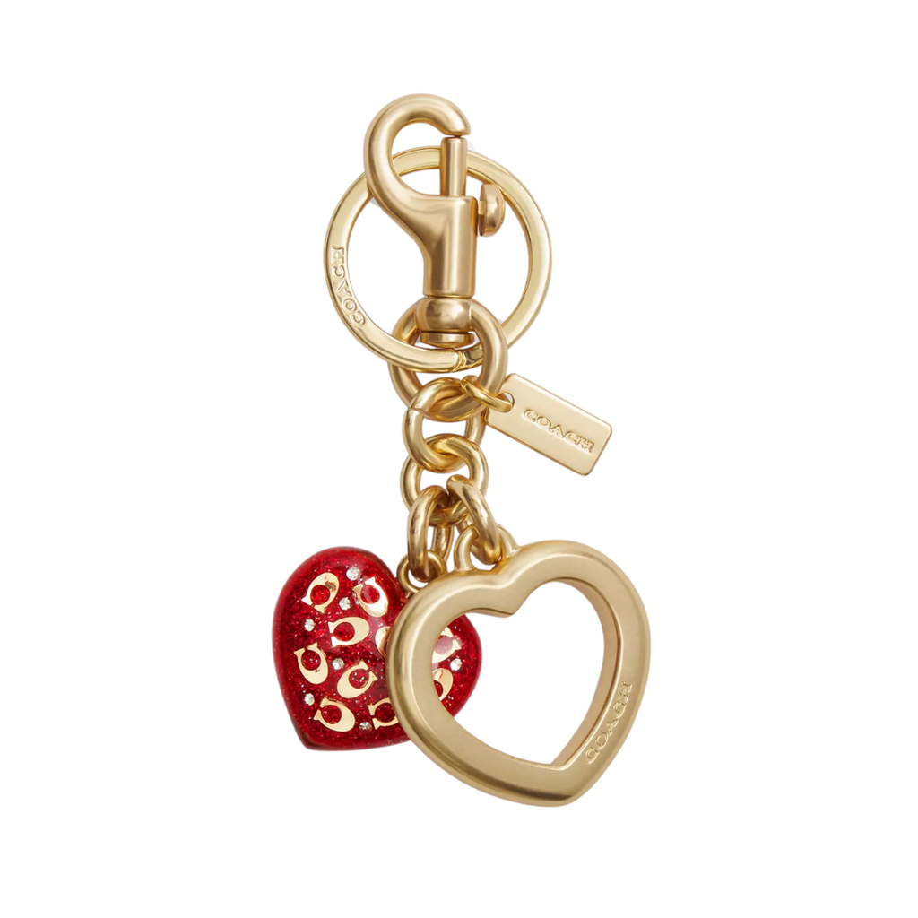 gold keychain with two heart charms