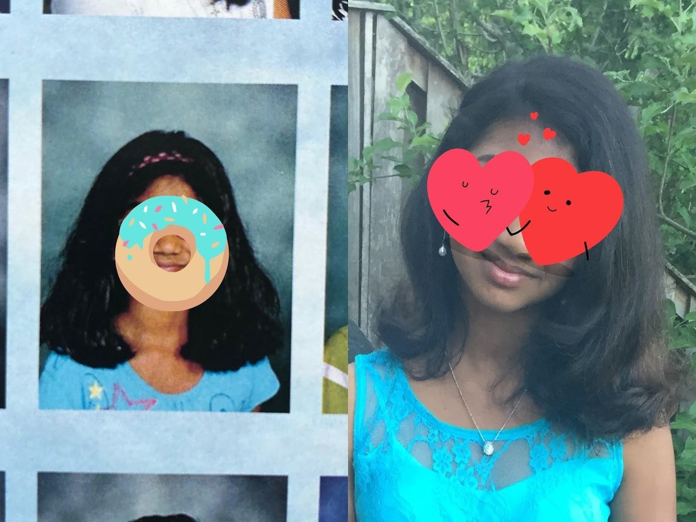Two photos of me from middle school (face blurred out)