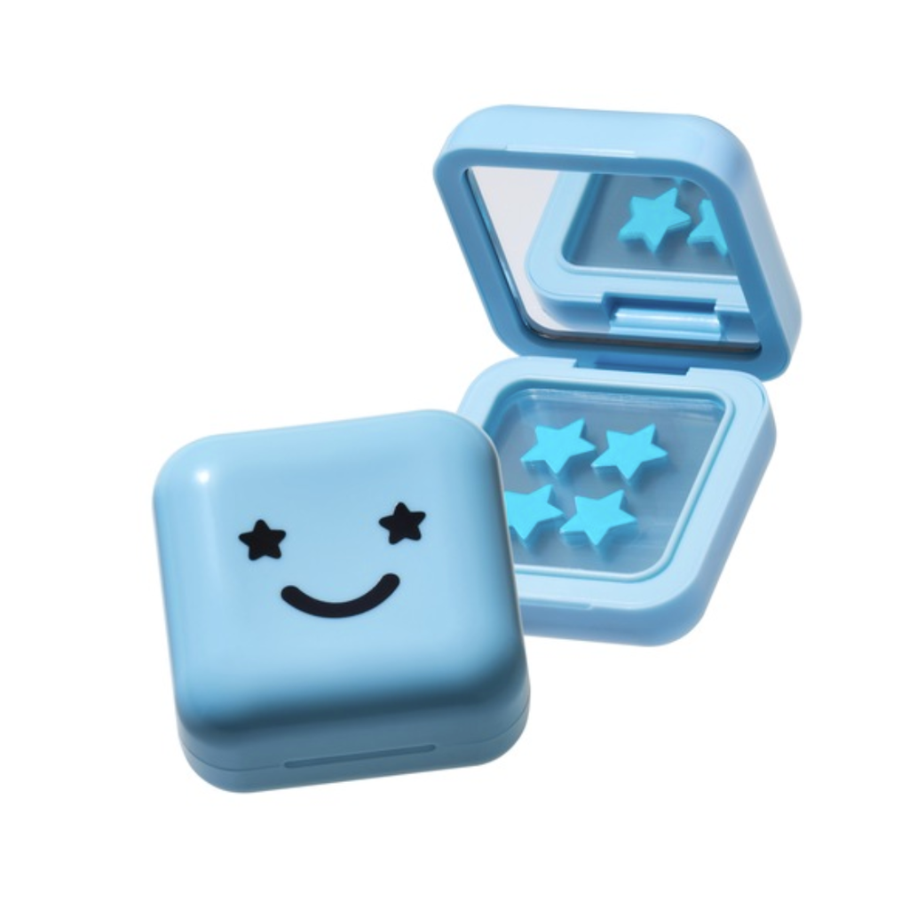 blue star pimple patches in a blue square case with a small mirror inside