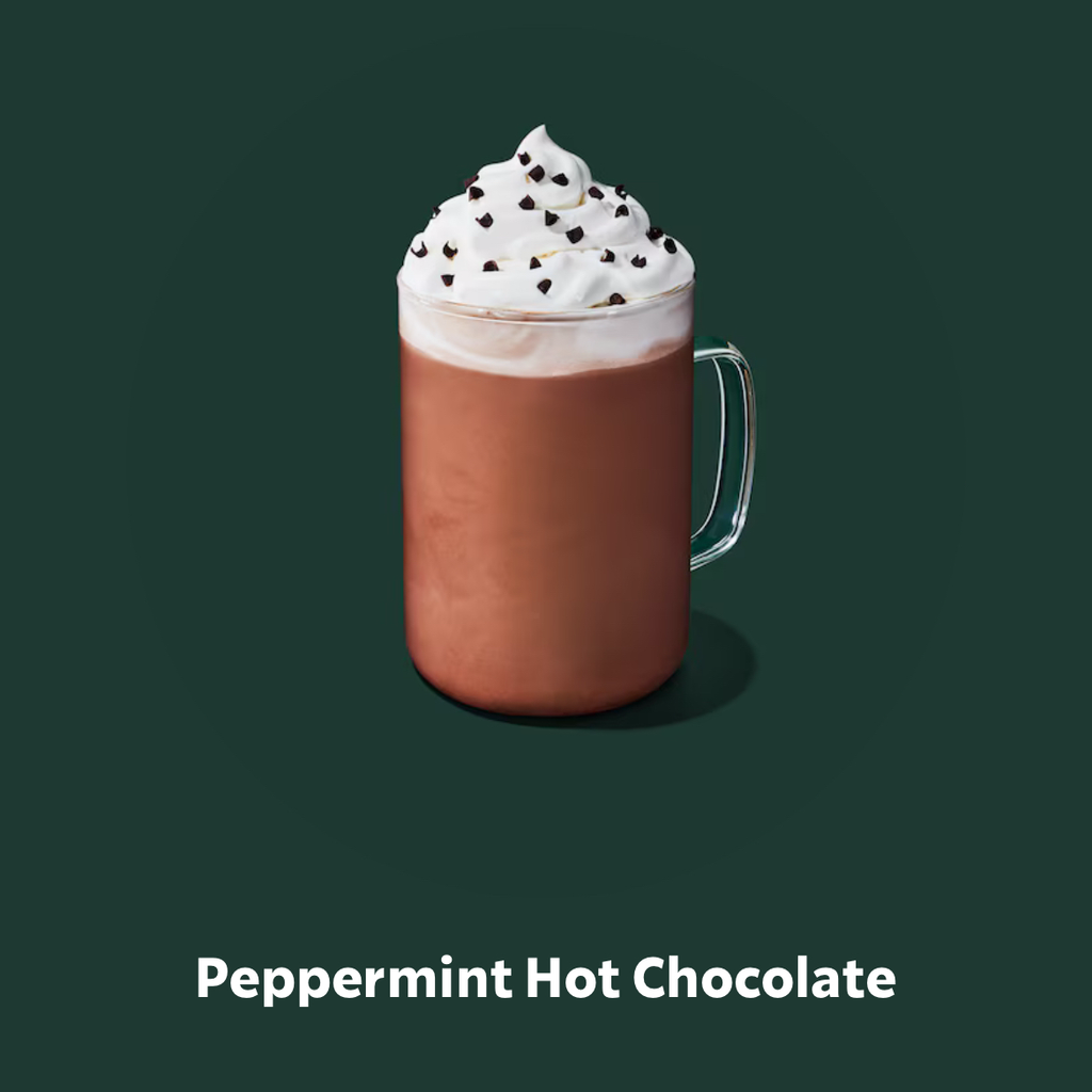 starbucks product shot of peppermint hot chocolate on green background