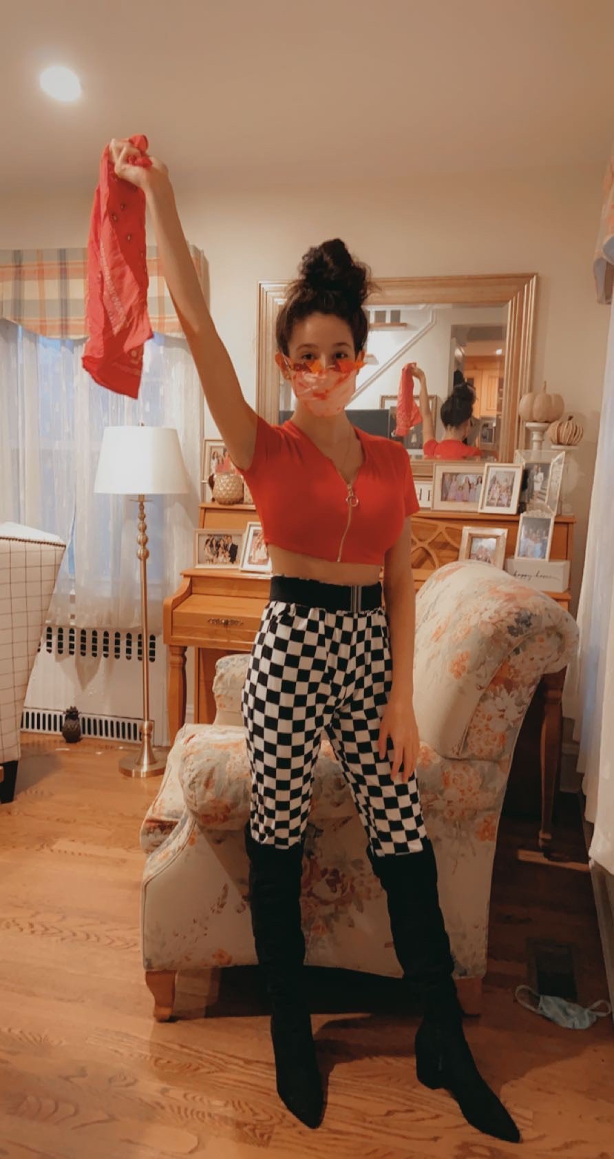 Girl in NASCAR Flag Girl Costume