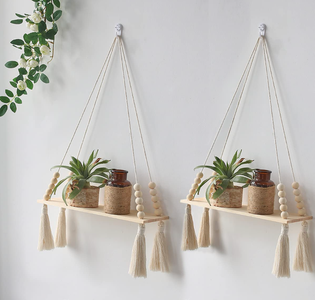 white and brown wooden macrame hanging shelves mothers day gift ideas under $40