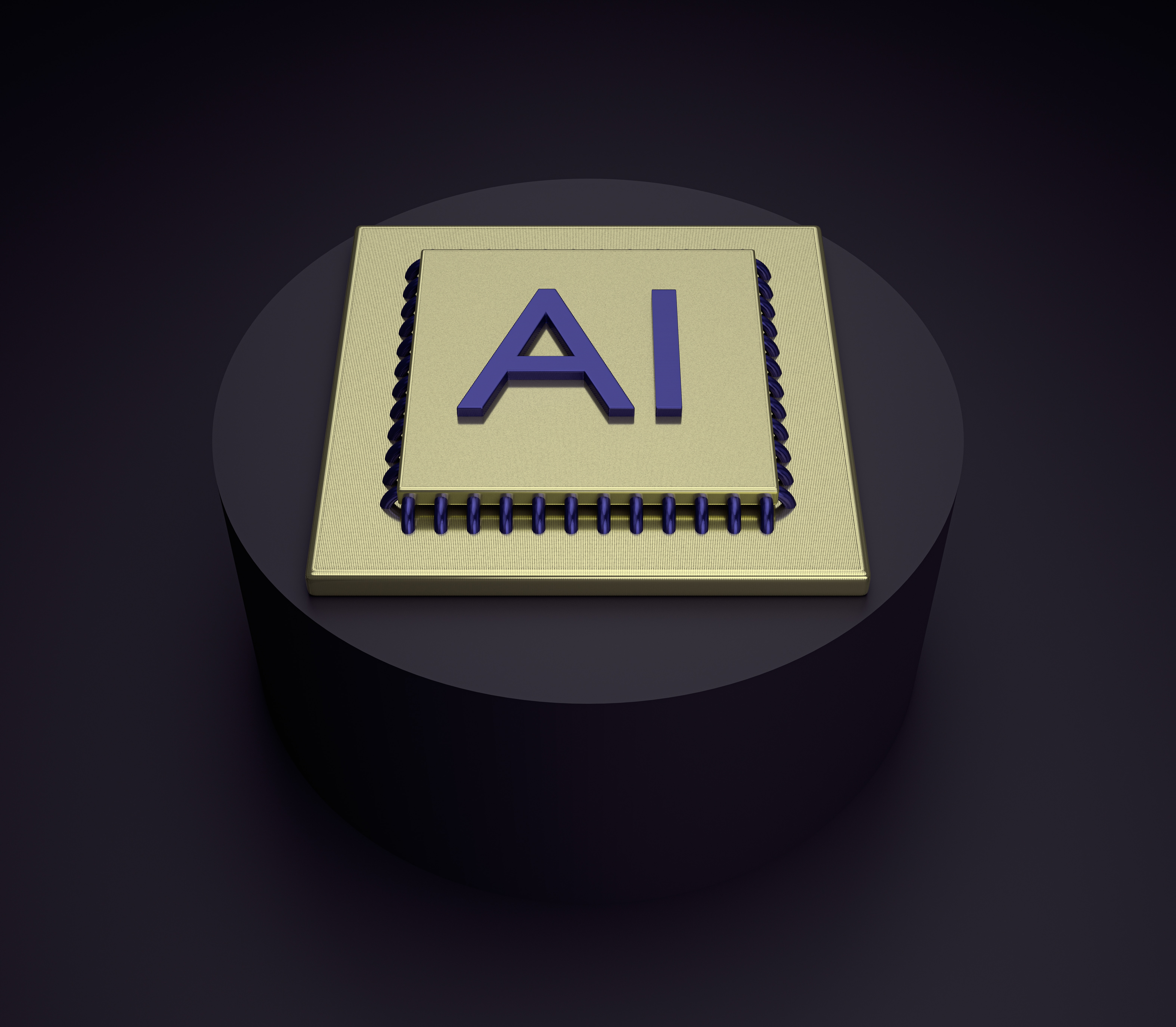 The word \"AI\" on a gold spiral notebook/plate
