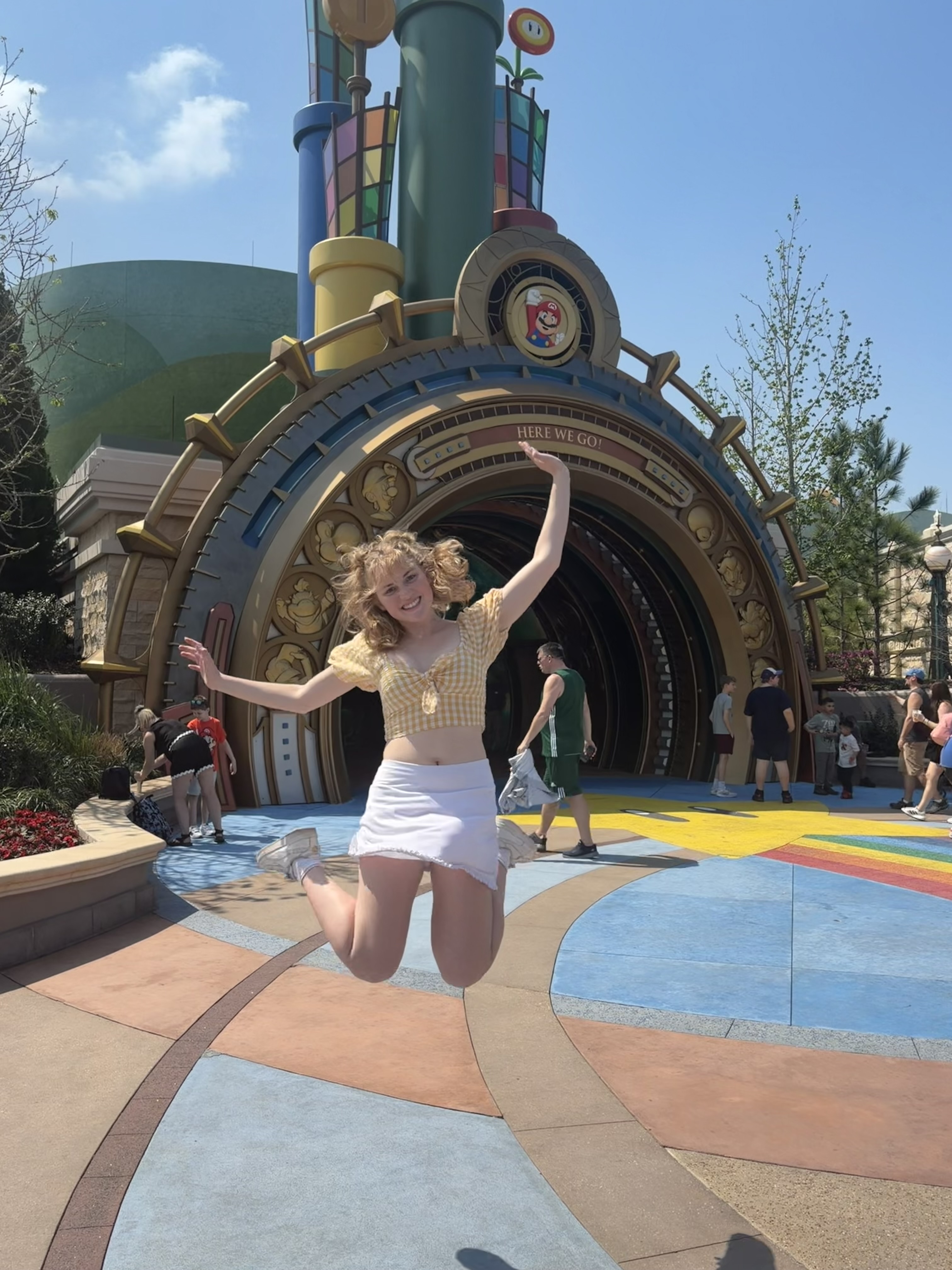 A girl jumping, mid-air.