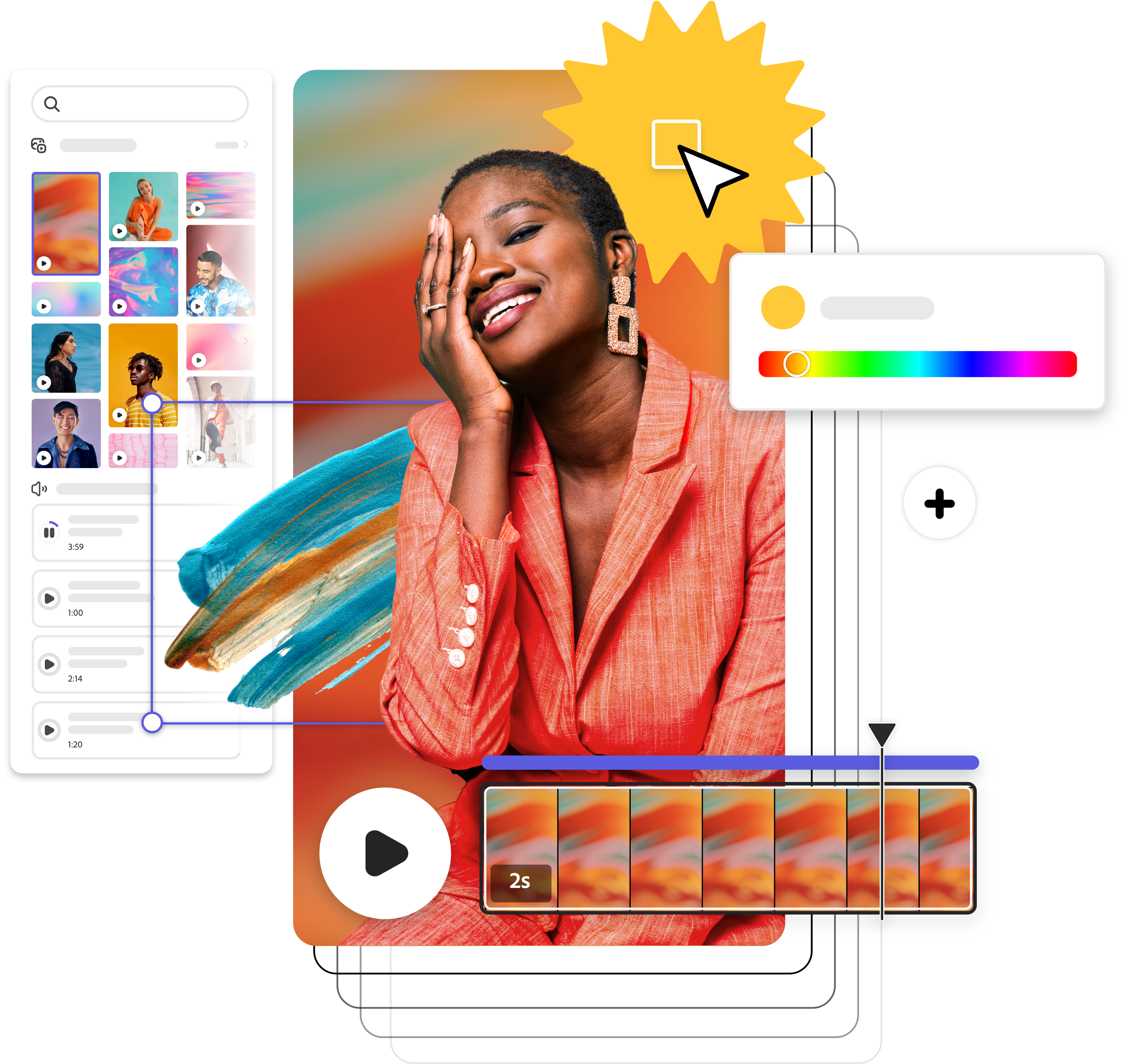 Photo of woman with graphic design tools and elements surrounding it.