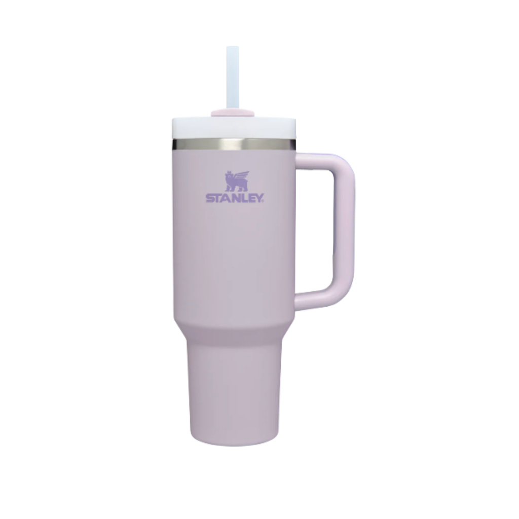 light purple tumbler cup with handle and straw
